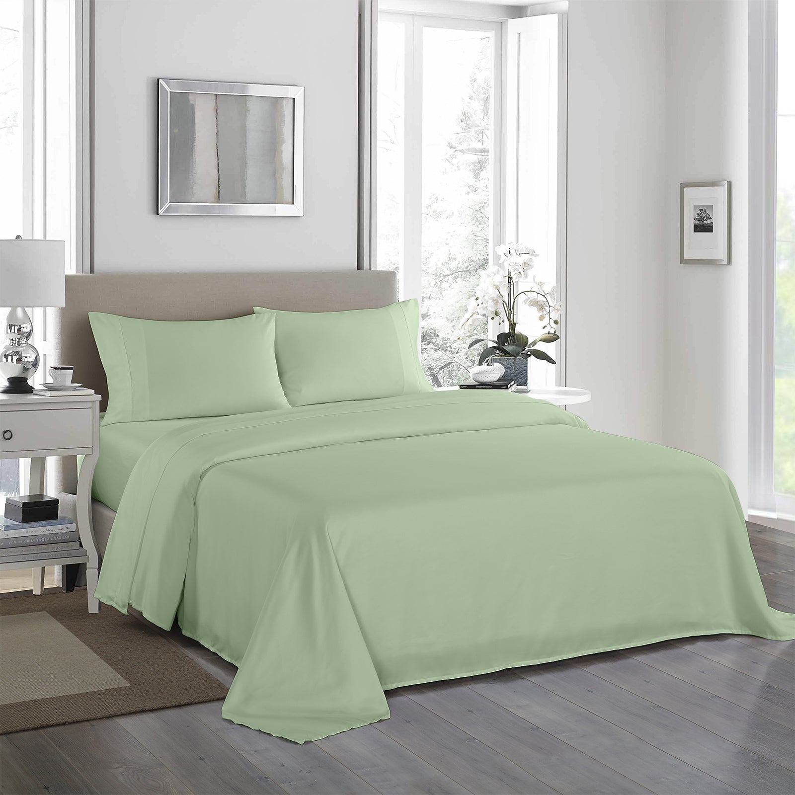 Bed Sheets: Royal Comfort 1200 Thread Count Sheet Set 4 Piece Ultra Soft Satin Weave Finish - Queen - Sage Green