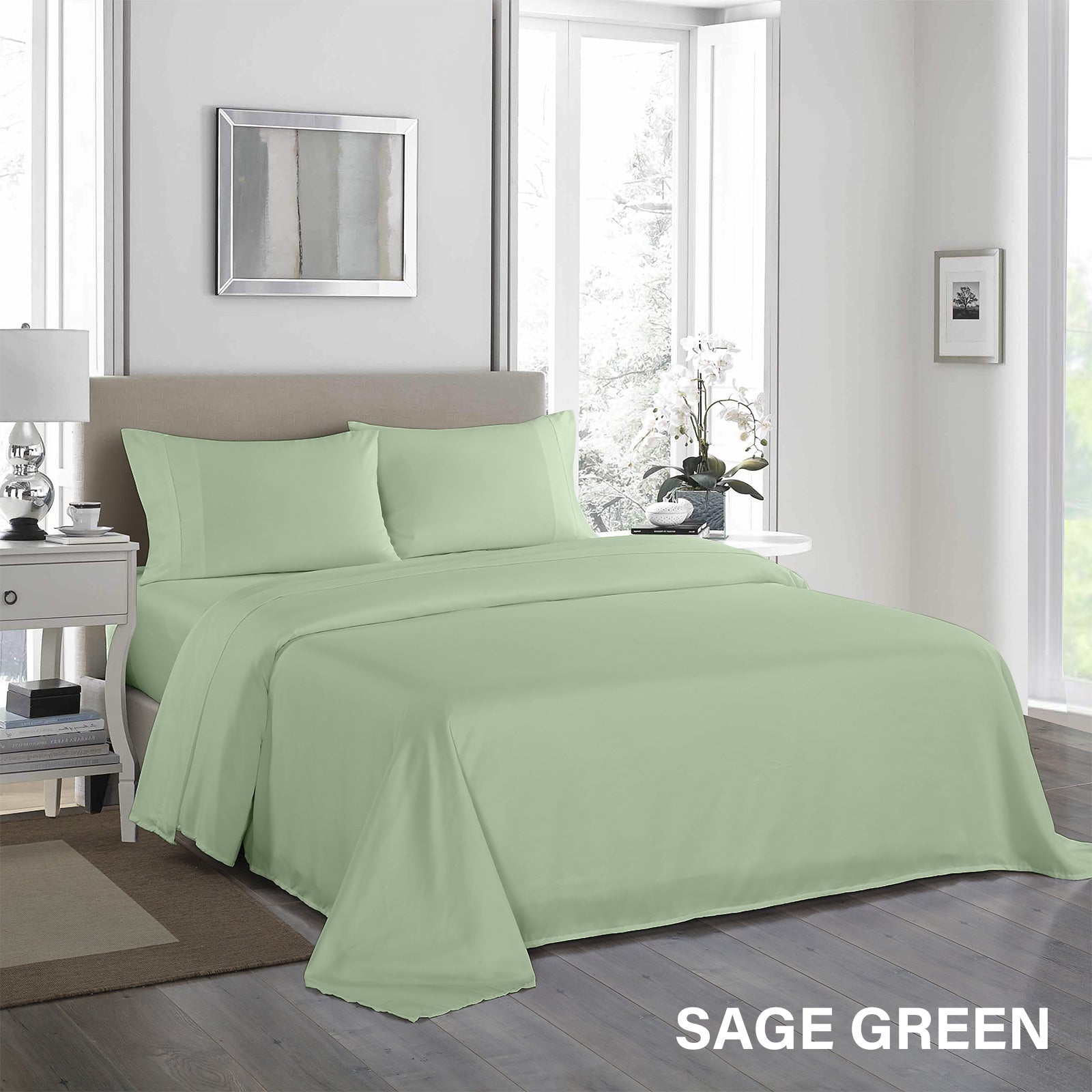 Bed Sheets: Royal Comfort 1200 Thread Count Sheet Set 4 Piece Ultra Soft Satin Weave Finish - Queen - Sage Green