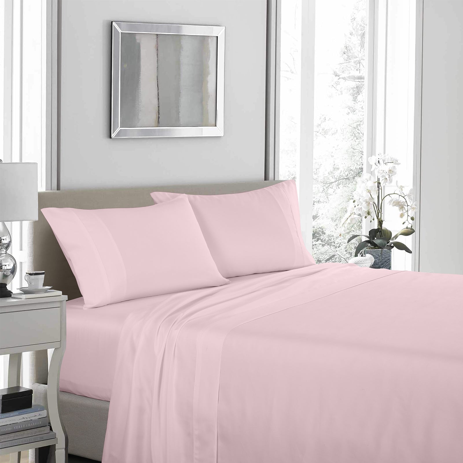 Bed Sheets: Royal Comfort 1200 Thread Count Sheet Set 4 Piece Ultra Soft Satin Weave Finish - King - Soft Pink