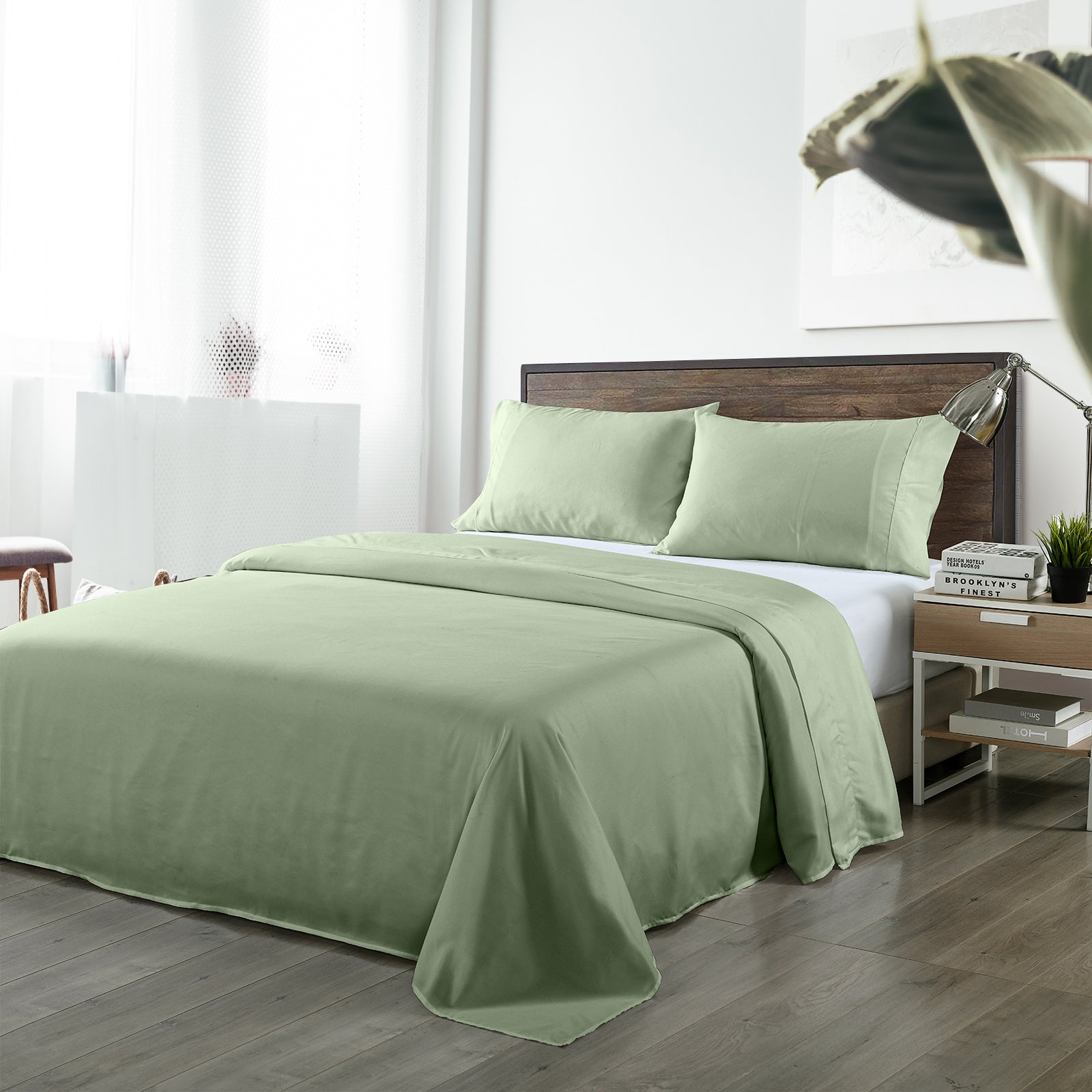 Bed Sheets: Royal Comfort Bamboo Blended Sheet & Pillowcases Set 1000TC Ultra Soft Bedding - Queen - Sage Green