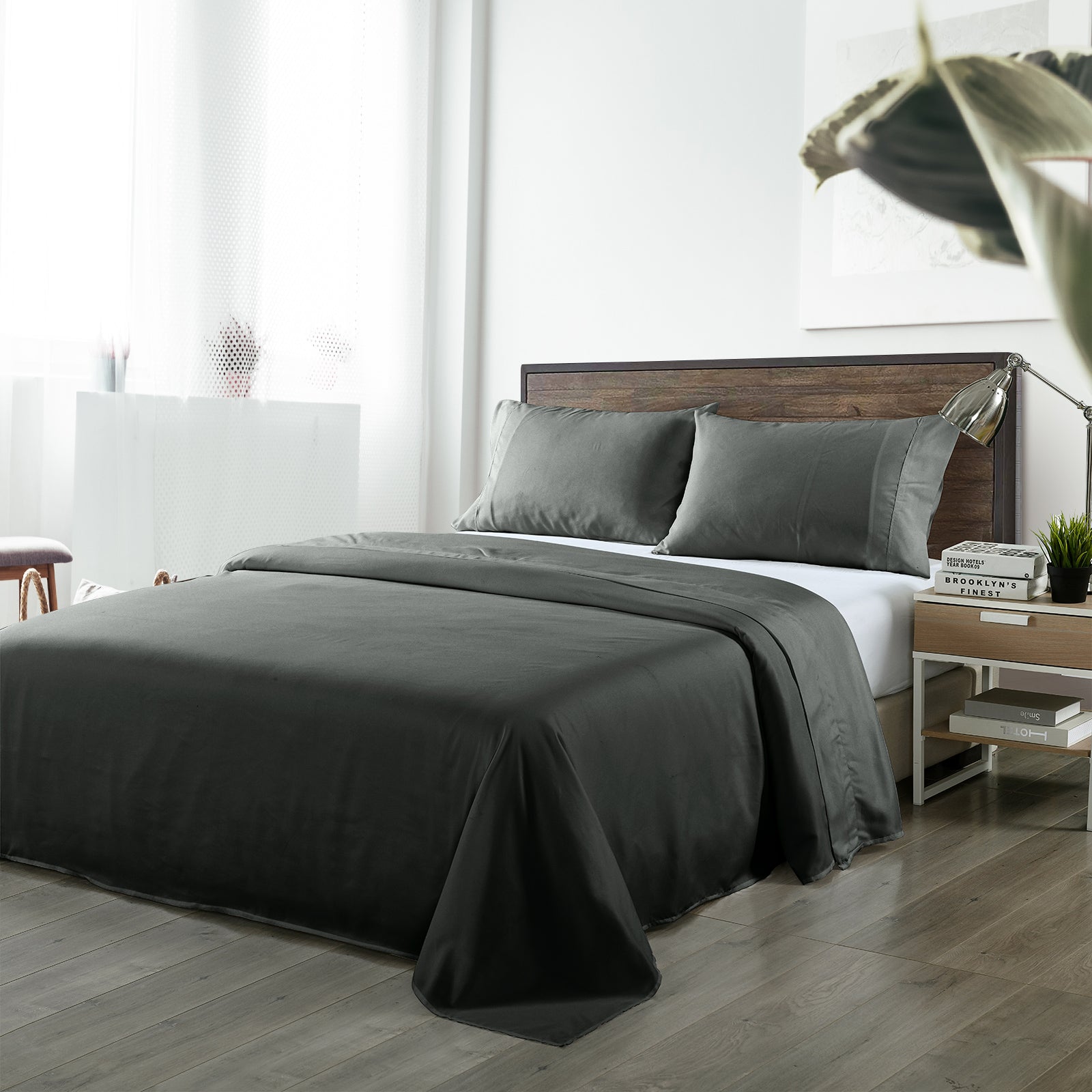 Bed Sheets: Royal Comfort Bamboo Blended Sheet & Pillowcases Set 1000TC Ultra Soft Bedding - Queen - Charcoal