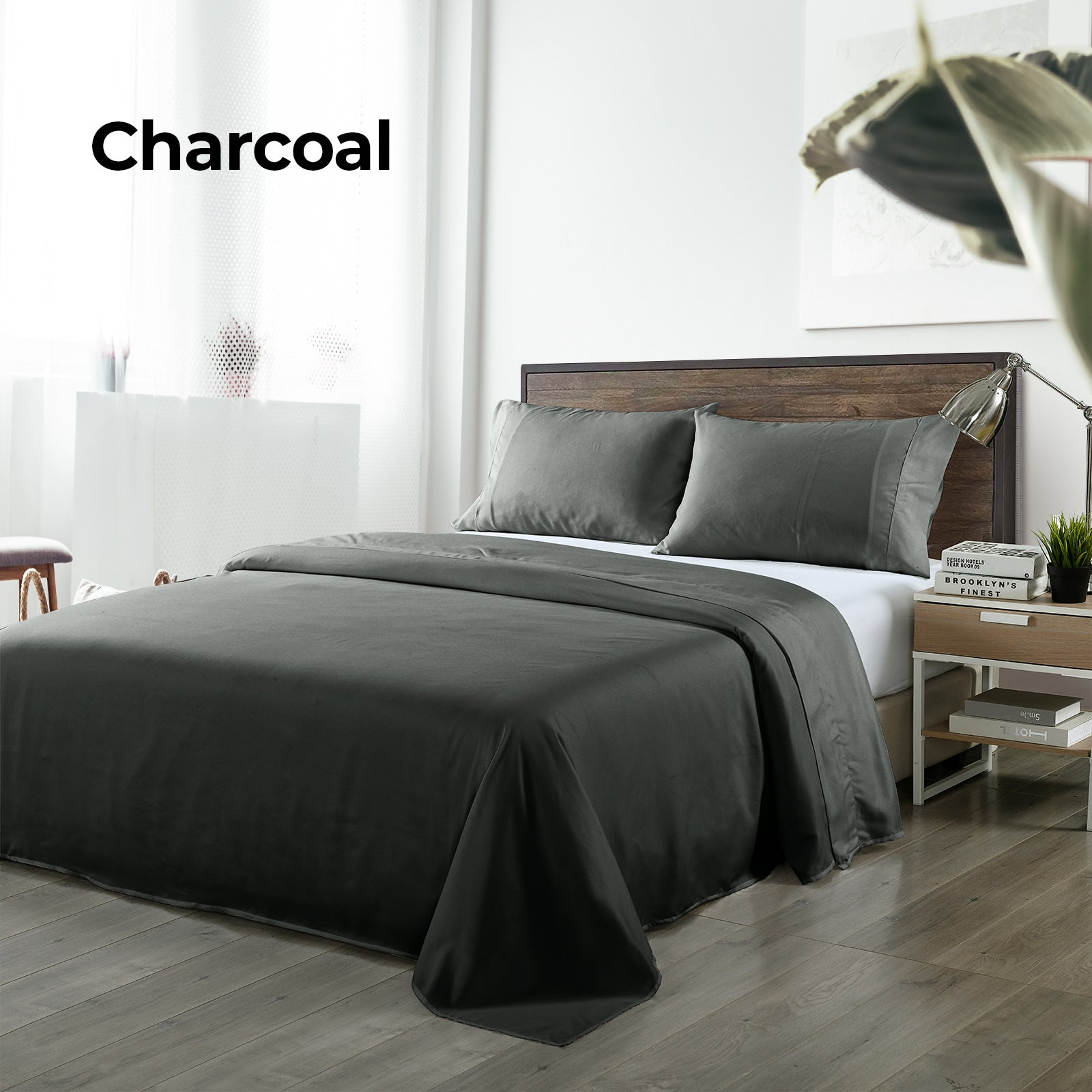 Bed Sheets: Royal Comfort Bamboo Blended Sheet & Pillowcases Set 1000TC Ultra Soft Bedding - Queen - Charcoal