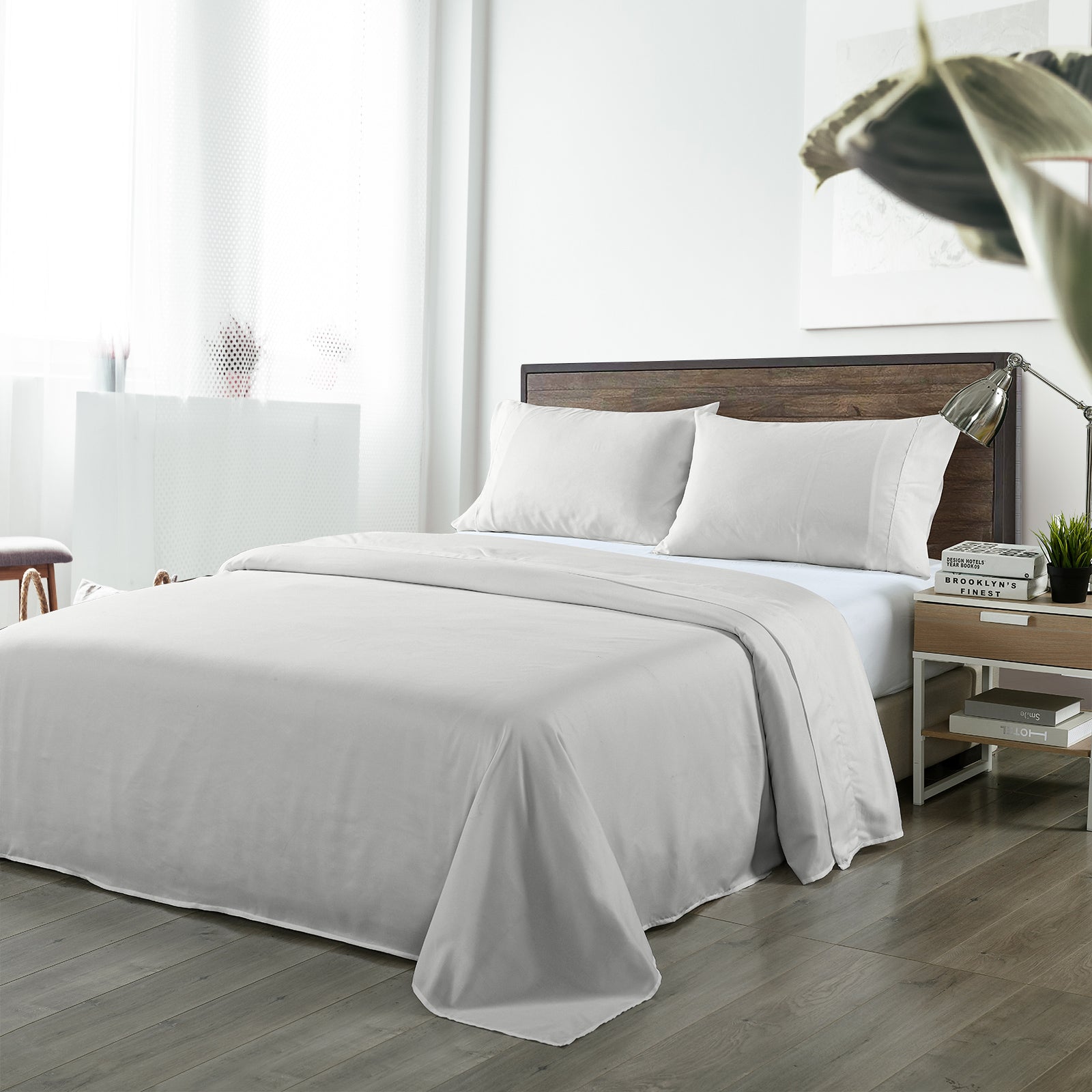 Bed Sheets: Royal Comfort Bamboo Blended Sheet & Pillowcases Set 1000TC Ultra Soft Bedding - Queen - Light Grey