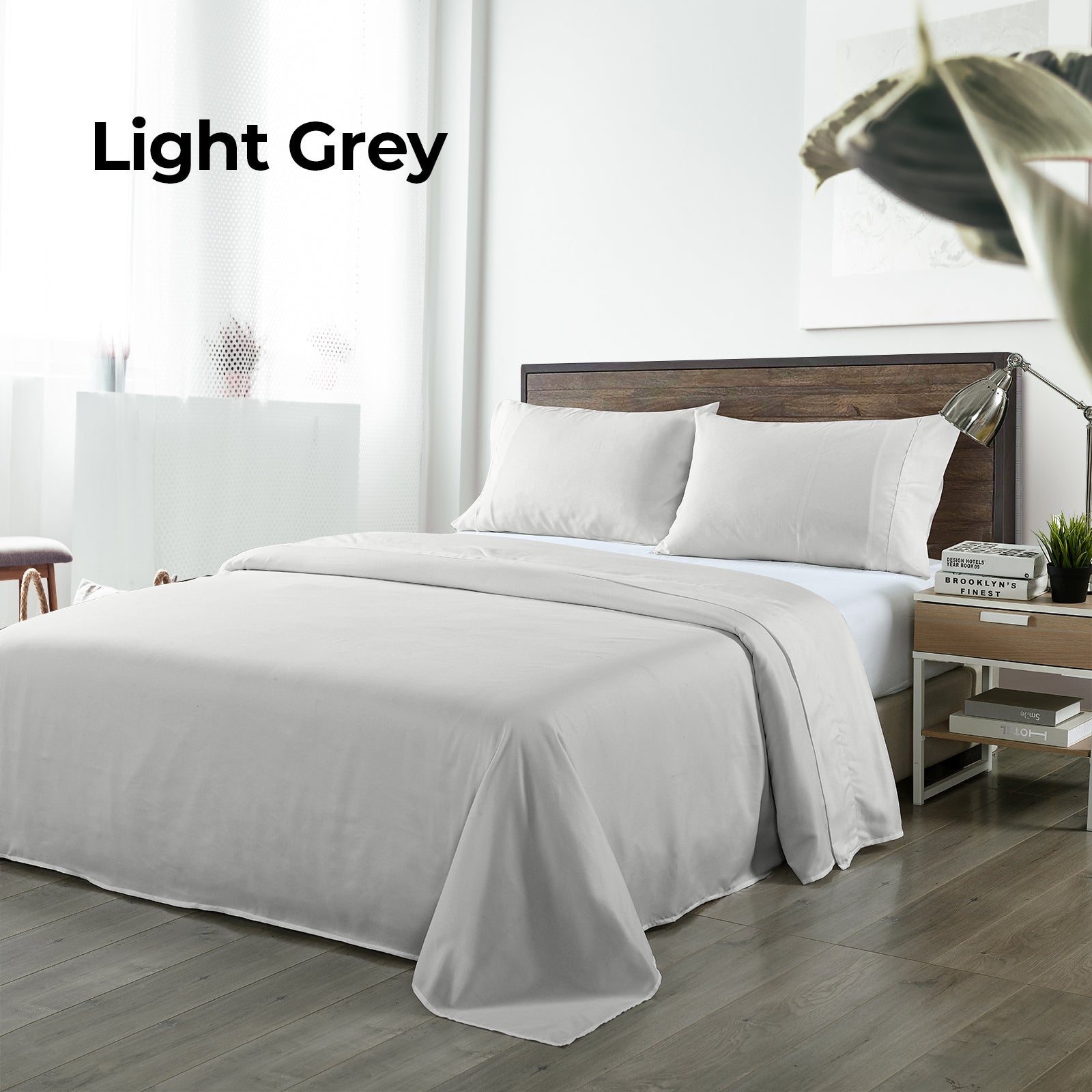 Bed Sheets: Royal Comfort Bamboo Blended Sheet & Pillowcases Set 1000TC Ultra Soft Bedding - King - Light Grey