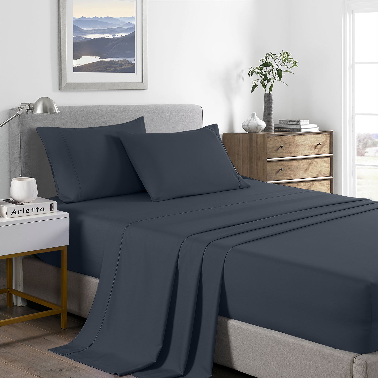 Bed Sheets: Royal Comfort 2000 Thread Count Bamboo Cooling Sheet Set Ultra Soft Bedding - Single - Charcoal