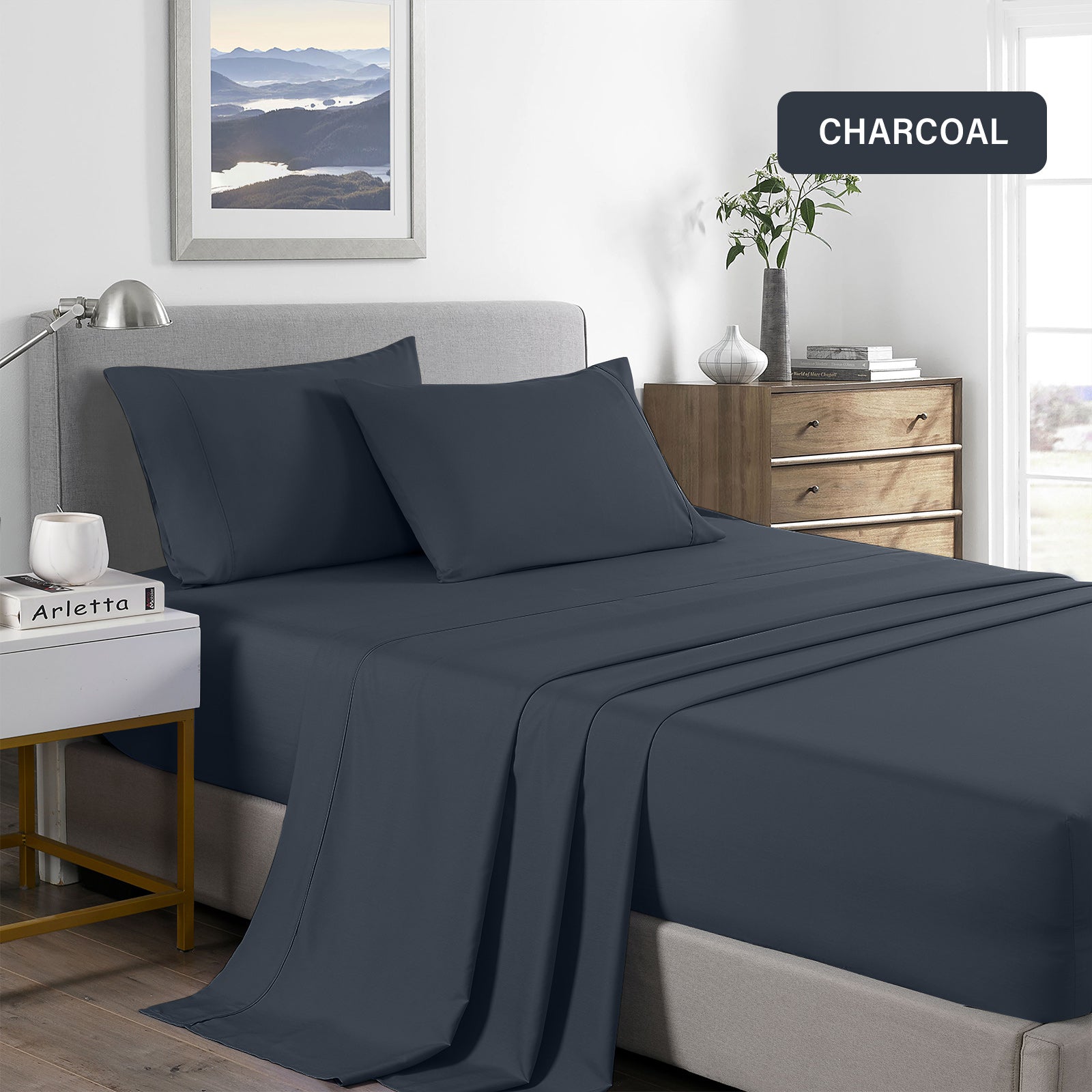 Bed Sheets: Royal Comfort 2000 Thread Count Bamboo Cooling Sheet Set Ultra Soft Bedding - Single - Charcoal