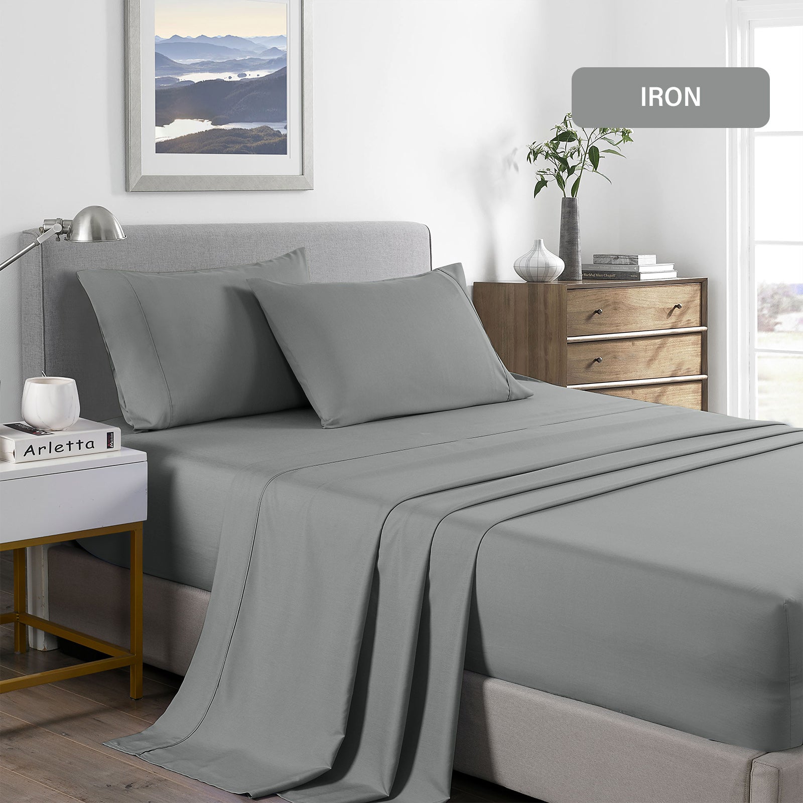 Bed Sheets: Royal Comfort 2000 Thread Count Bamboo Cooling Sheet Set Ultra Soft Bedding - Double - Mid Grey
