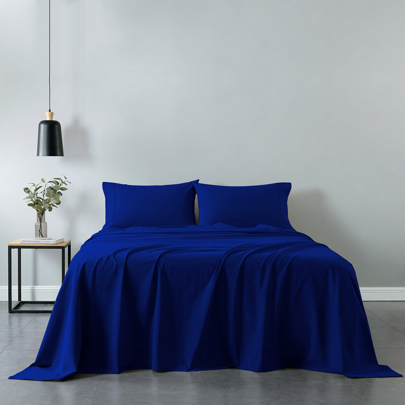 Bed Sheets: Royal Comfort Vintage Washed 100% Cotton Sheet Set Fitted Flat Sheet Pillowcases - Single - Royal Blue