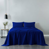 Bed Sheets: Royal Comfort Vintage Washed 100% Cotton Sheet Set Fitted Flat Sheet Pillowcases - Single - Royal Blue