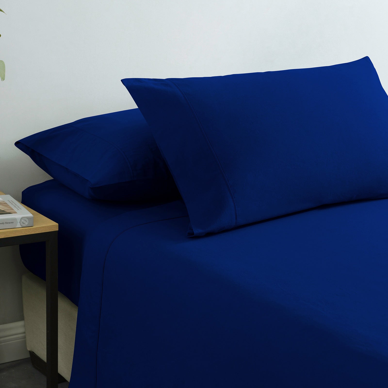Bed Sheets: Royal Comfort Vintage Washed 100% Cotton Sheet Set Fitted Flat Sheet Pillowcases - Single - Royal Blue
