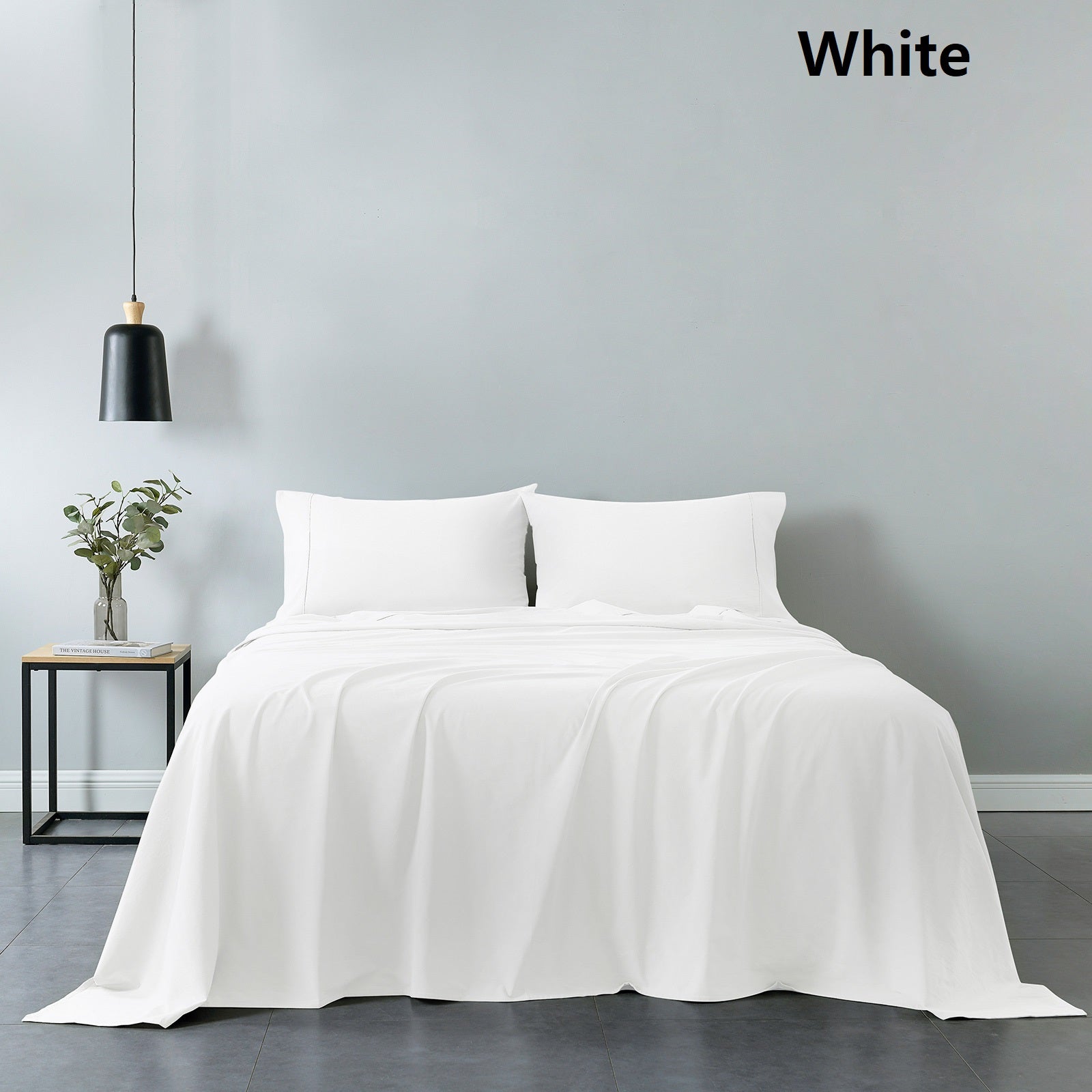 Bed Sheets: Royal Comfort Vintage Washed 100% Cotton Sheet Set Fitted Flat Sheet Pillowcases - Queen - White
