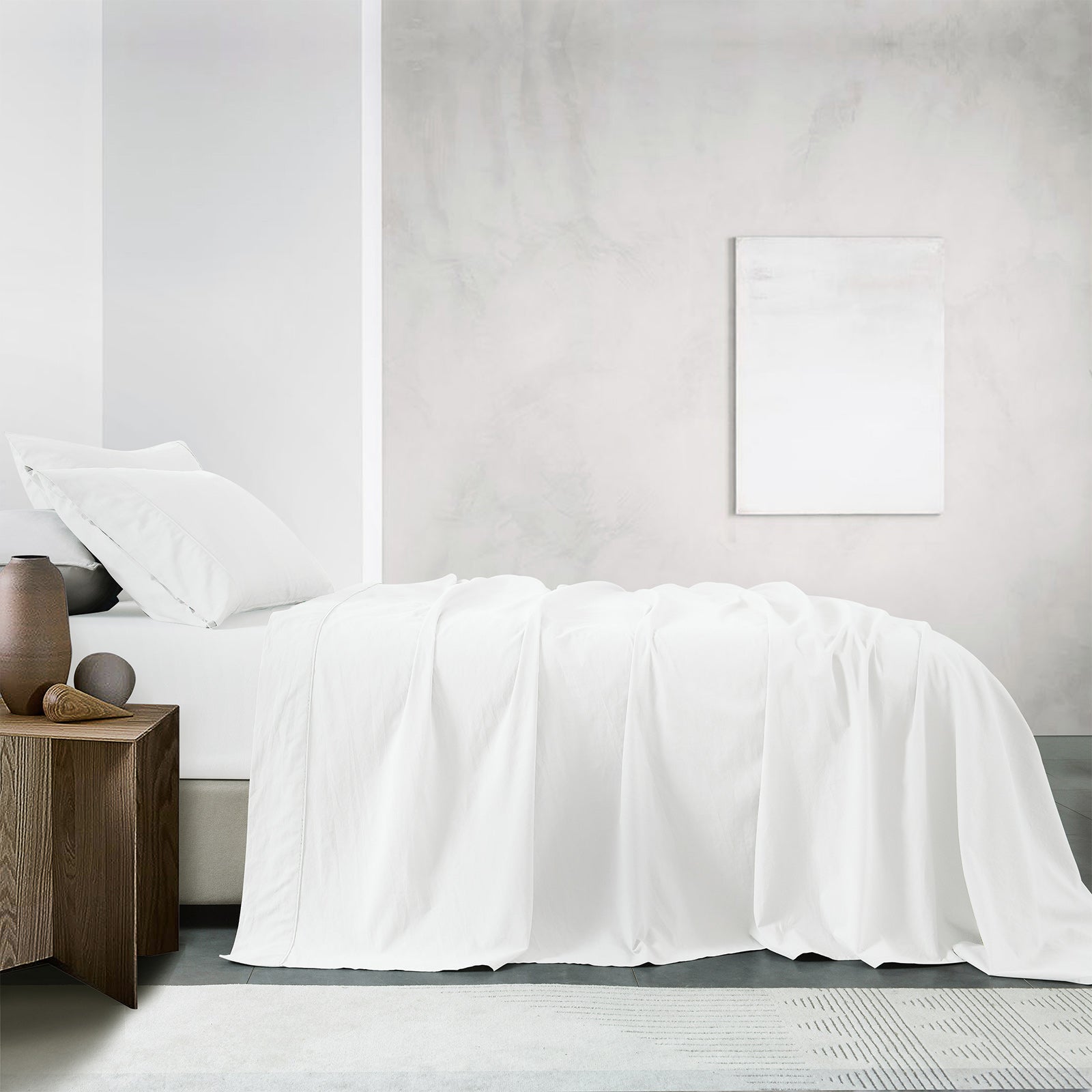 Bed Sheets: Royal Comfort Vintage Washed 100% Cotton Sheet Set Fitted Flat Sheet Pillowcases - King - White
