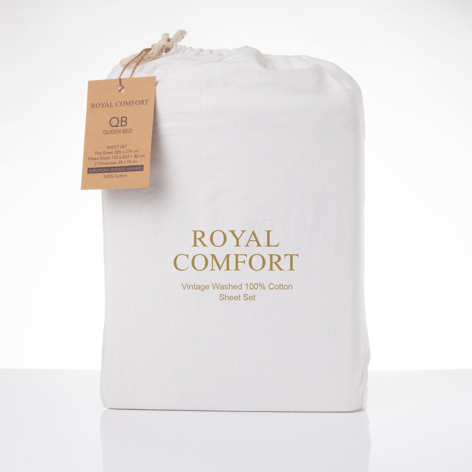 Bed Sheets: Royal Comfort Vintage Washed 100% Cotton Sheet Set Fitted Flat Sheet Pillowcases - King - White