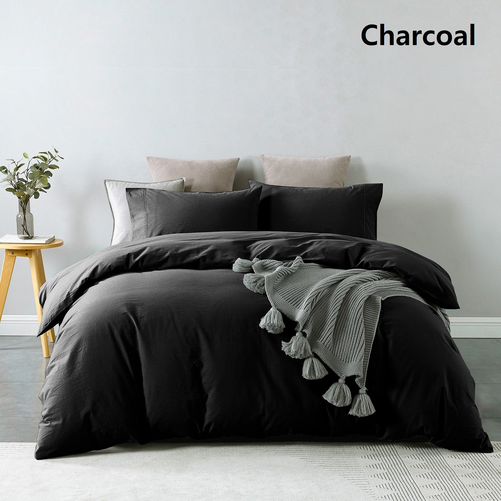 Bed Sheets: Royal Comfort Vintage Washed 100% Cotton Quilt Cover Set Bedding Ultra Soft - Single - Charcoal