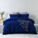 Duvet Covers: Royal Comfort Vintage Washed 100% Cotton Quilt Cover Set Bedding Ultra Soft - Double - Royal Blue