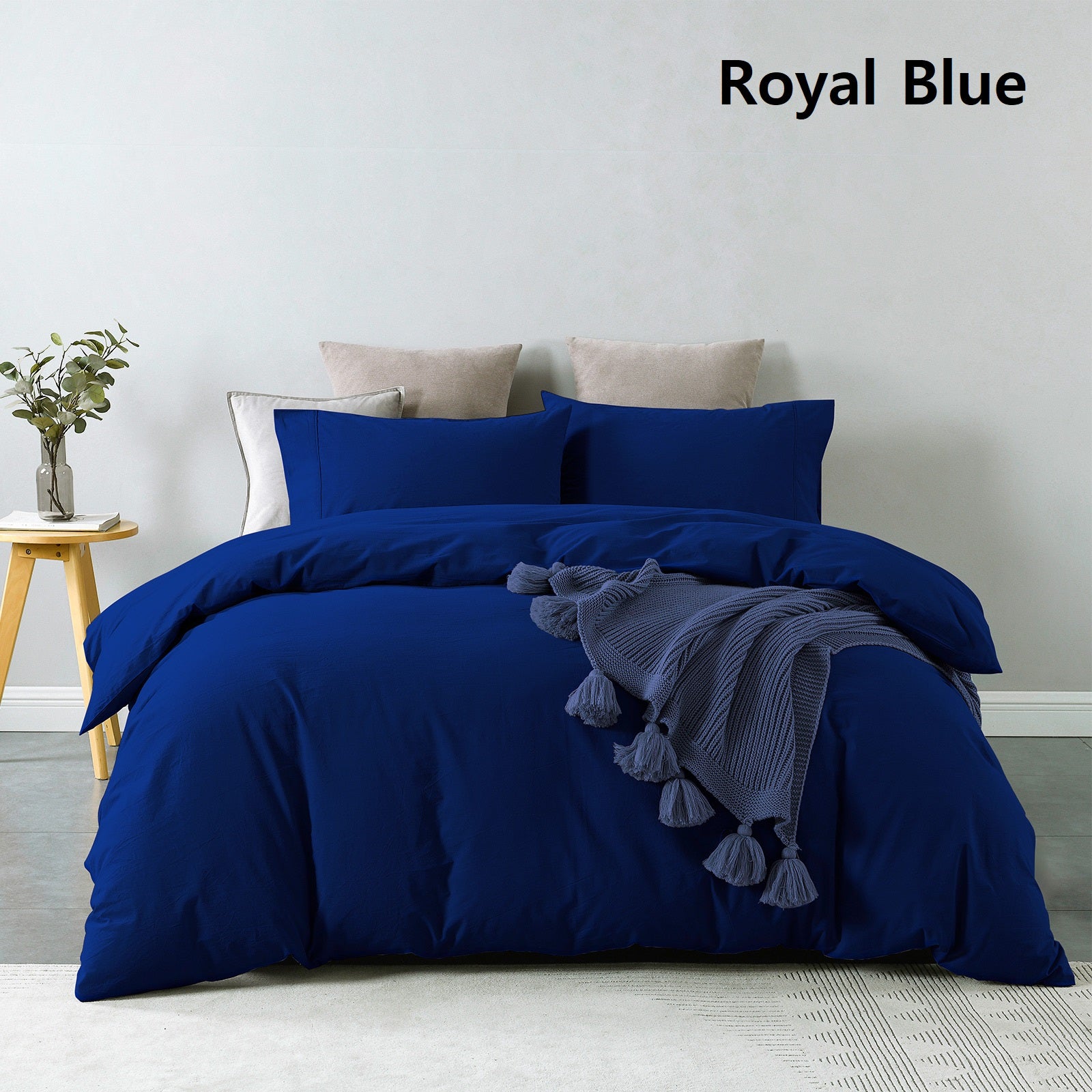 Duvet Covers: Royal Comfort Vintage Washed 100% Cotton Quilt Cover Set Bedding Ultra Soft - Double - Royal Blue