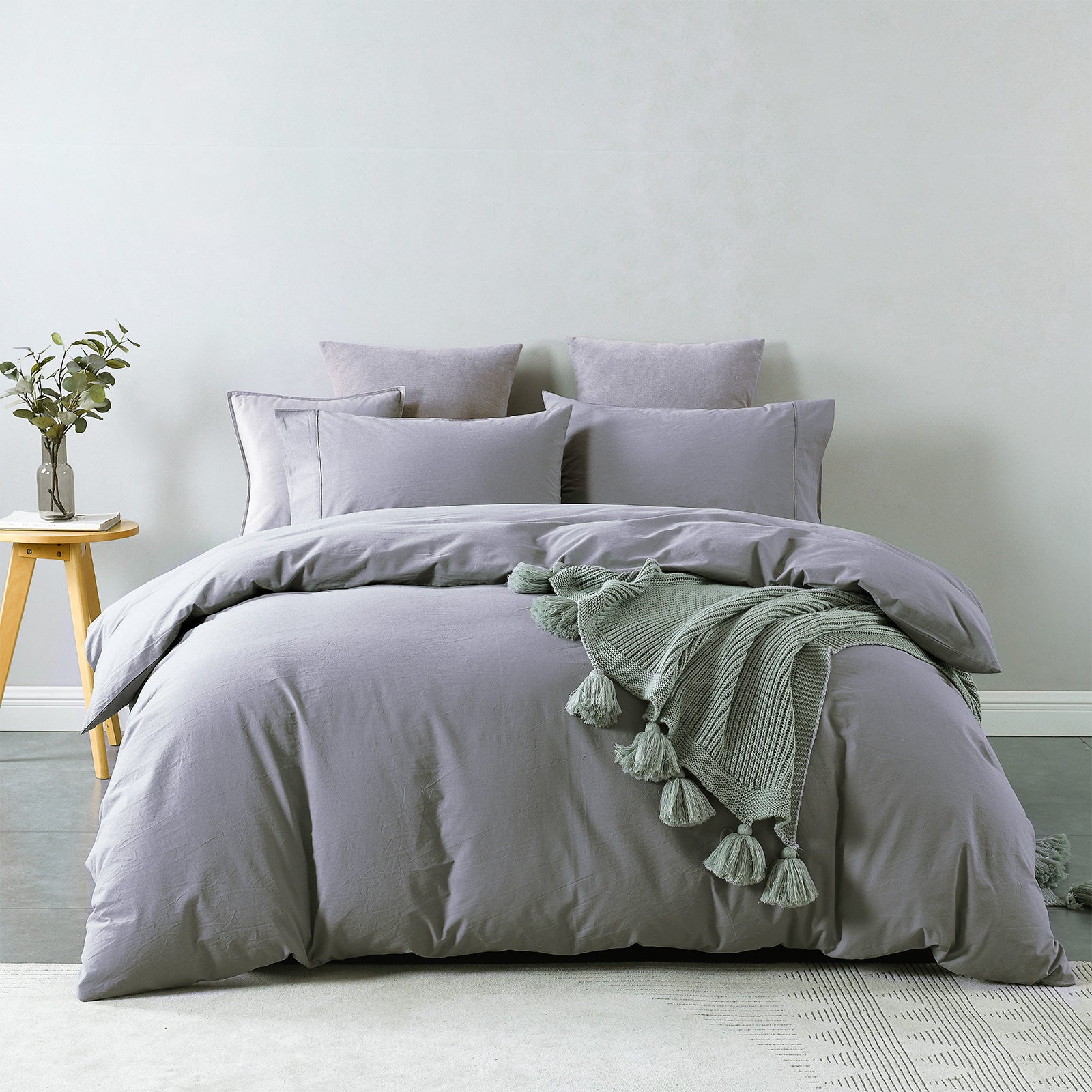 Duvet Covers: Royal Comfort Vintage Washed 100% Cotton Quilt Cover Set Bedding Ultra Soft - King - Grey