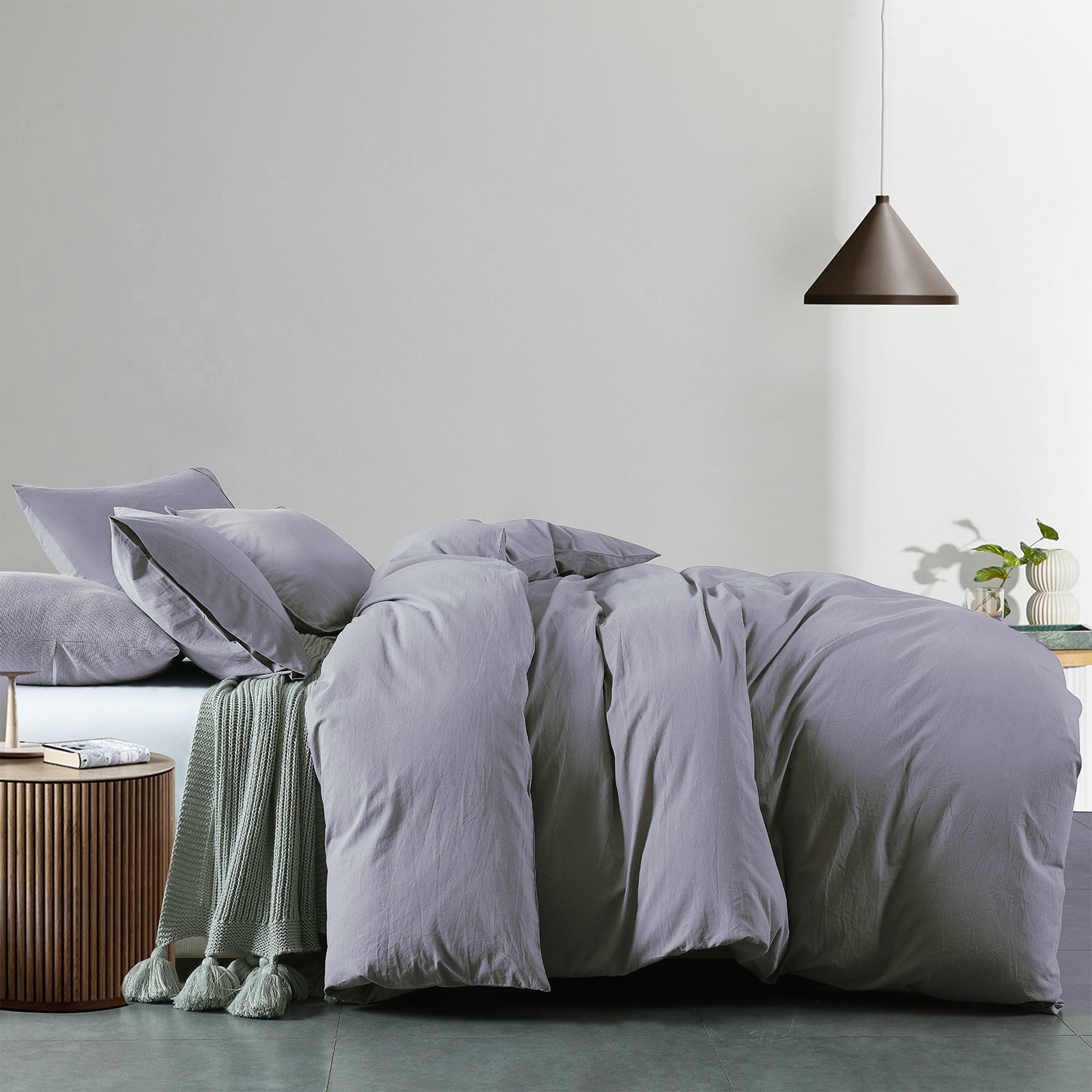 Duvet Covers: Royal Comfort Vintage Washed 100% Cotton Quilt Cover Set Bedding Ultra Soft - King - Grey