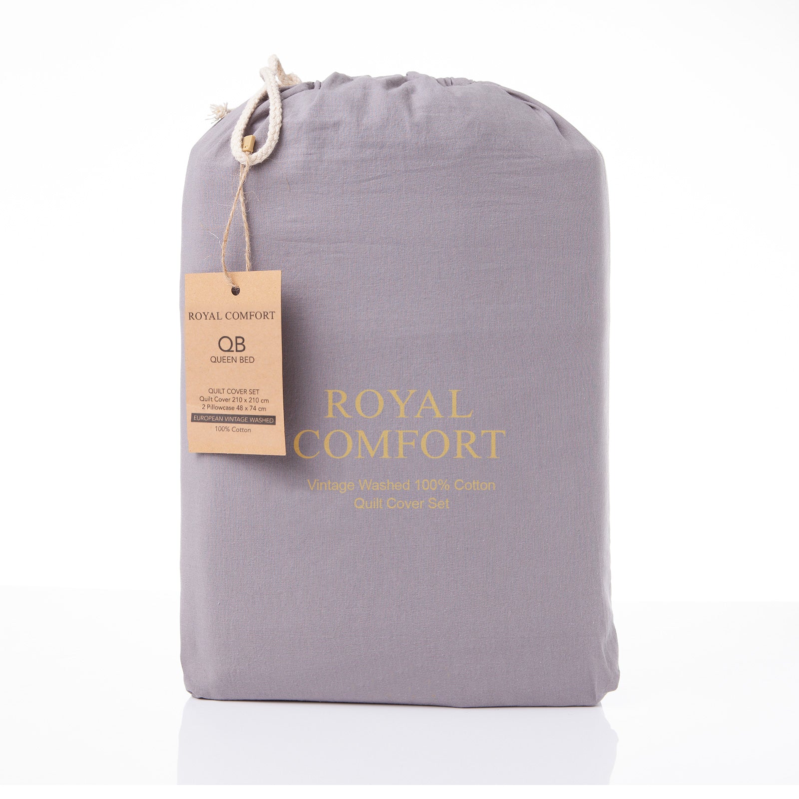 Duvet Covers: Royal Comfort Vintage Washed 100% Cotton Quilt Cover Set Bedding Ultra Soft - King - Grey