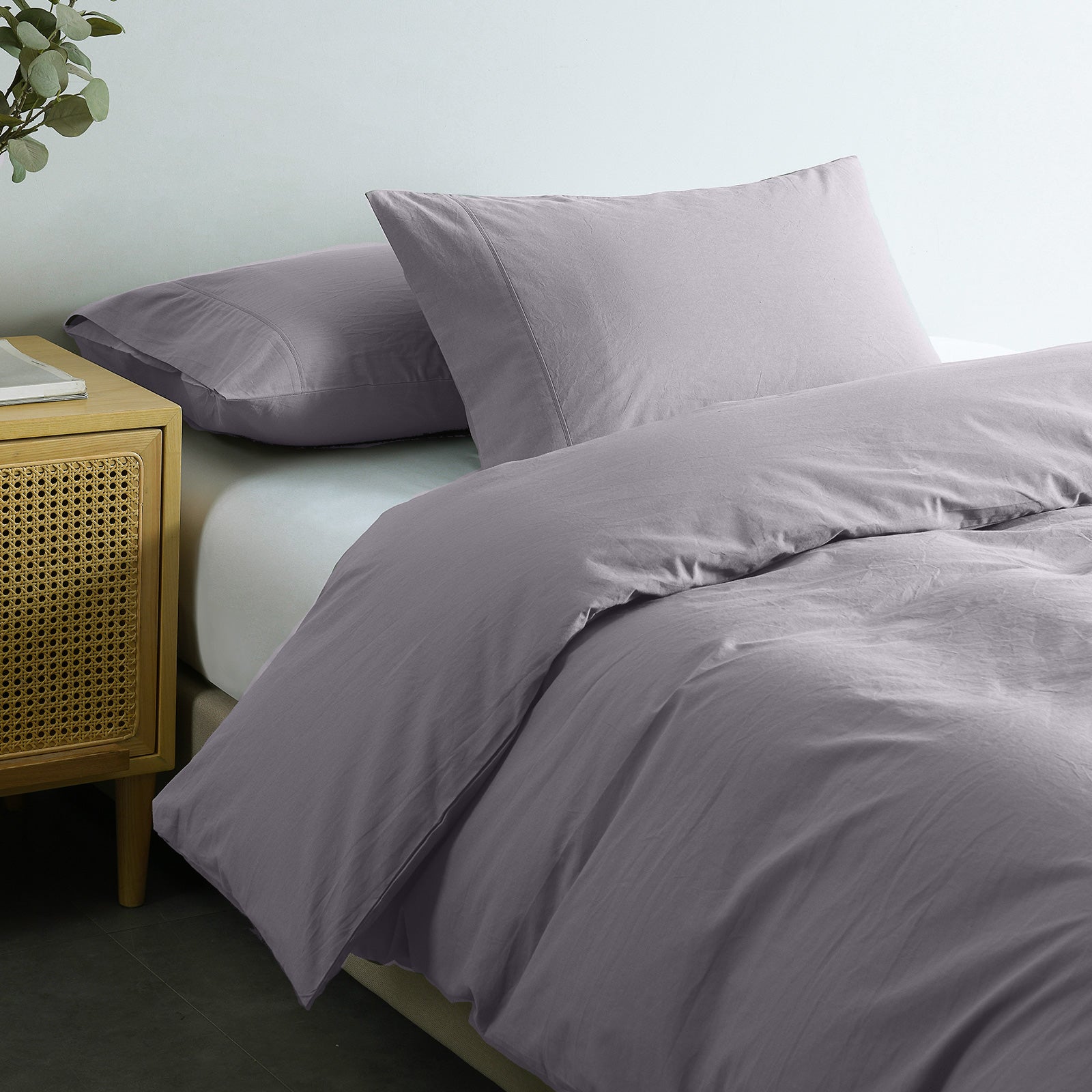 Duvet Covers: Royal Comfort Vintage Washed 100% Cotton Quilt Cover Set Bedding Ultra Soft - King - Grey