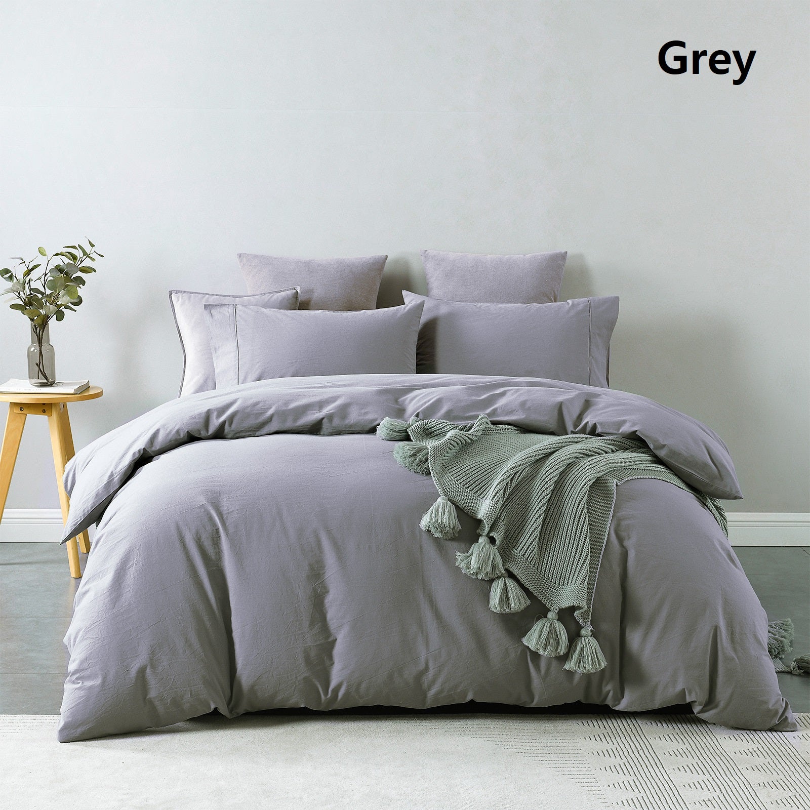 Duvet Covers: Royal Comfort Vintage Washed 100% Cotton Quilt Cover Set Bedding Ultra Soft - King - Grey