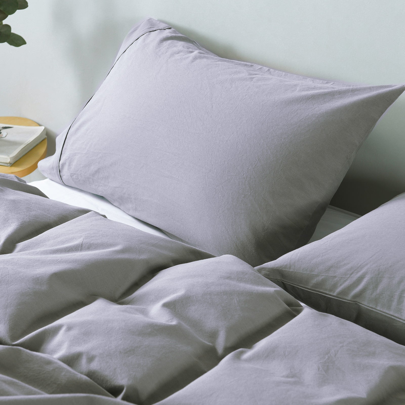 Duvet Covers: Royal Comfort Vintage Washed 100% Cotton Quilt Cover Set Bedding Ultra Soft - King - Grey