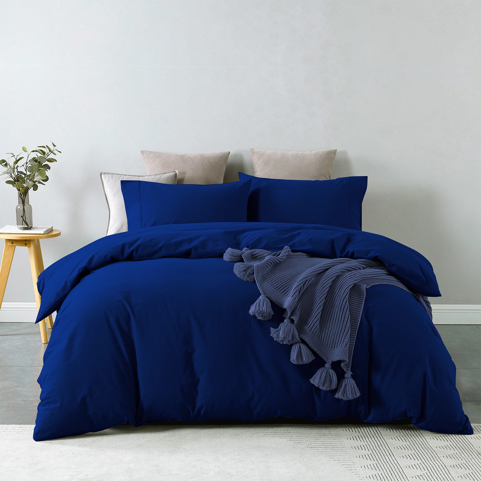 Duvet Covers: Royal Comfort Vintage Washed 100% Cotton Quilt Cover Set Bedding Ultra Soft - King - Royal Blue