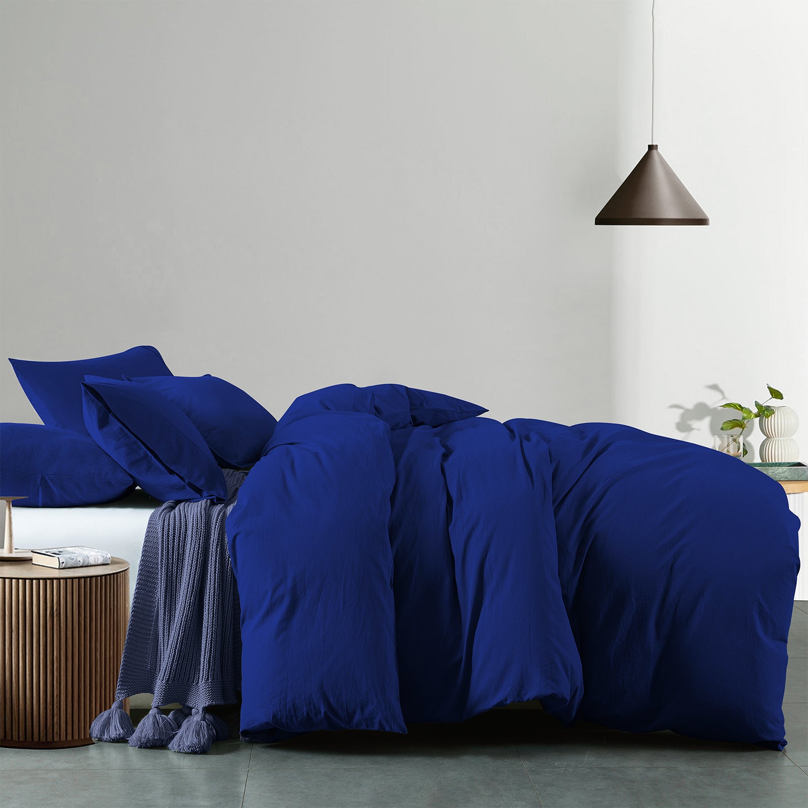 Duvet Covers: Royal Comfort Vintage Washed 100% Cotton Quilt Cover Set Bedding Ultra Soft - King - Royal Blue