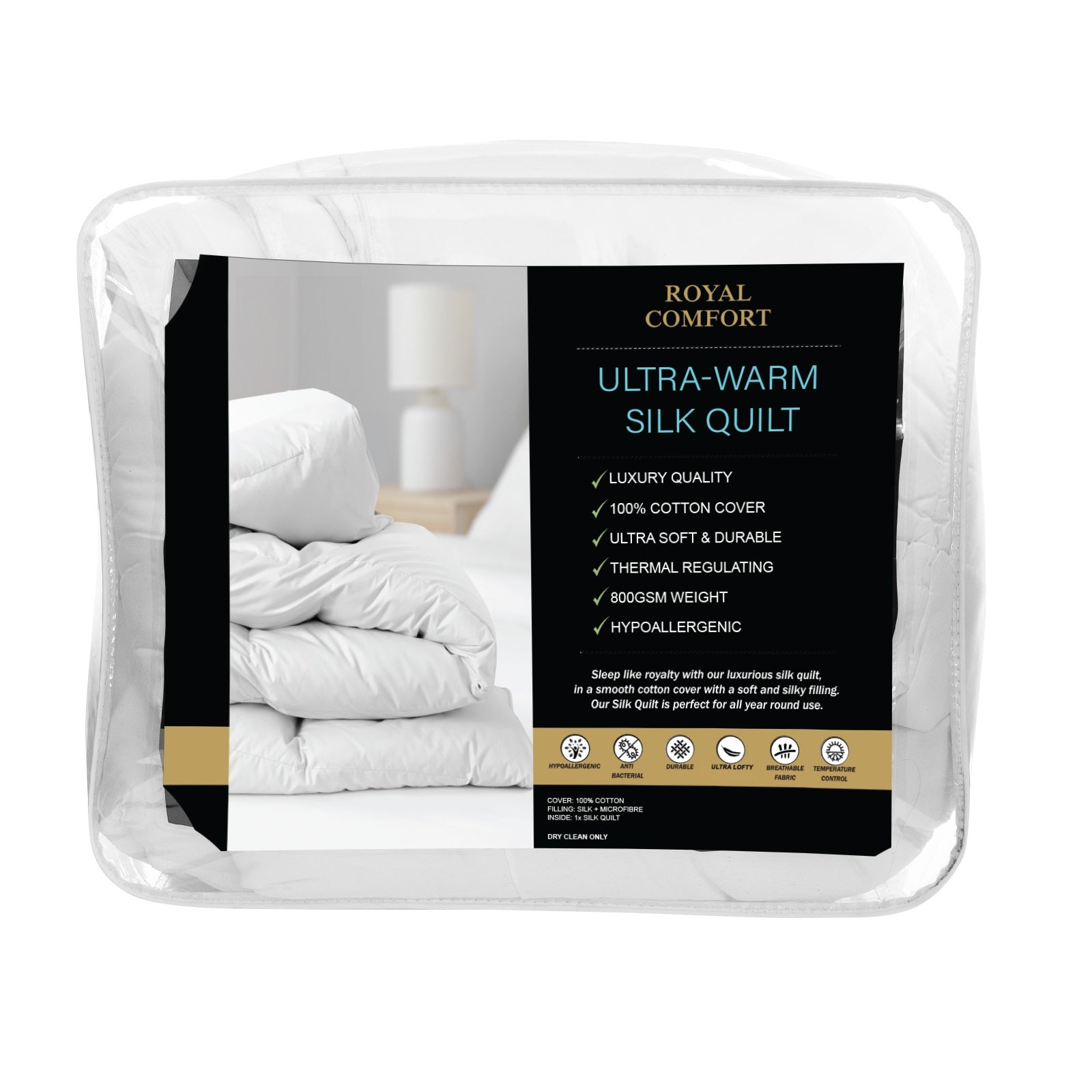 Quilts & Duvets: Royal Comfort 800GSM Silk Blend Quilt Duvet Ultra Warm Winter Weight  - Single - White