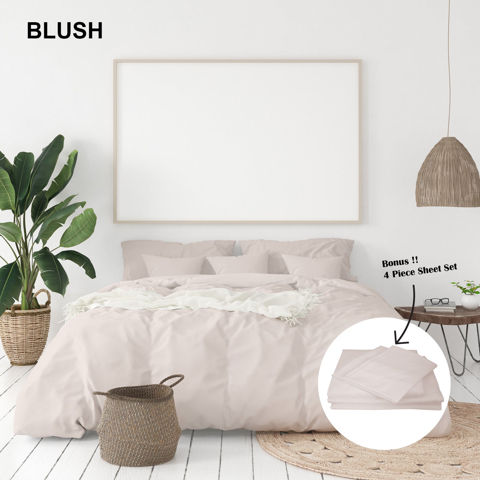Duvet Covers: Royal Comfort 1000 Thread Count Bamboo Cotton Sheet and Quilt Cover Complete Set - King - Blush