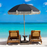 Umbrellas & Sunshades: Havana Outdoors Beach Umbrella Portable 2 Metre Fringed Garden Sun Shade Shelter - Black