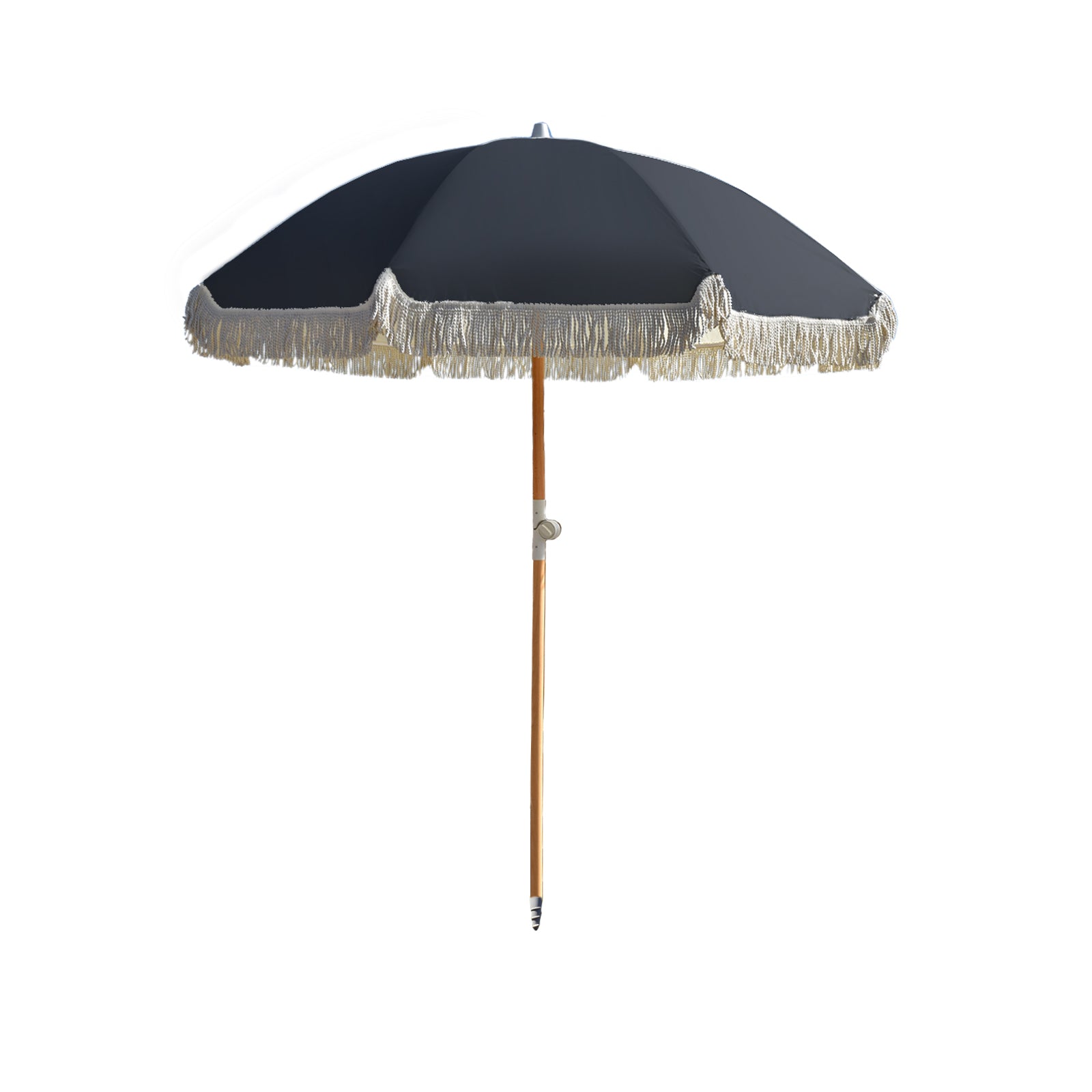 Umbrellas & Sunshades: Havana Outdoors Beach Umbrella Portable 2 Metre Fringed Garden Sun Shade Shelter - Black