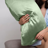 Pillowcases: Casa Decor Luxury Satin Pillowcase Twin Pack Size With Gift Box Luxury - Sage Green