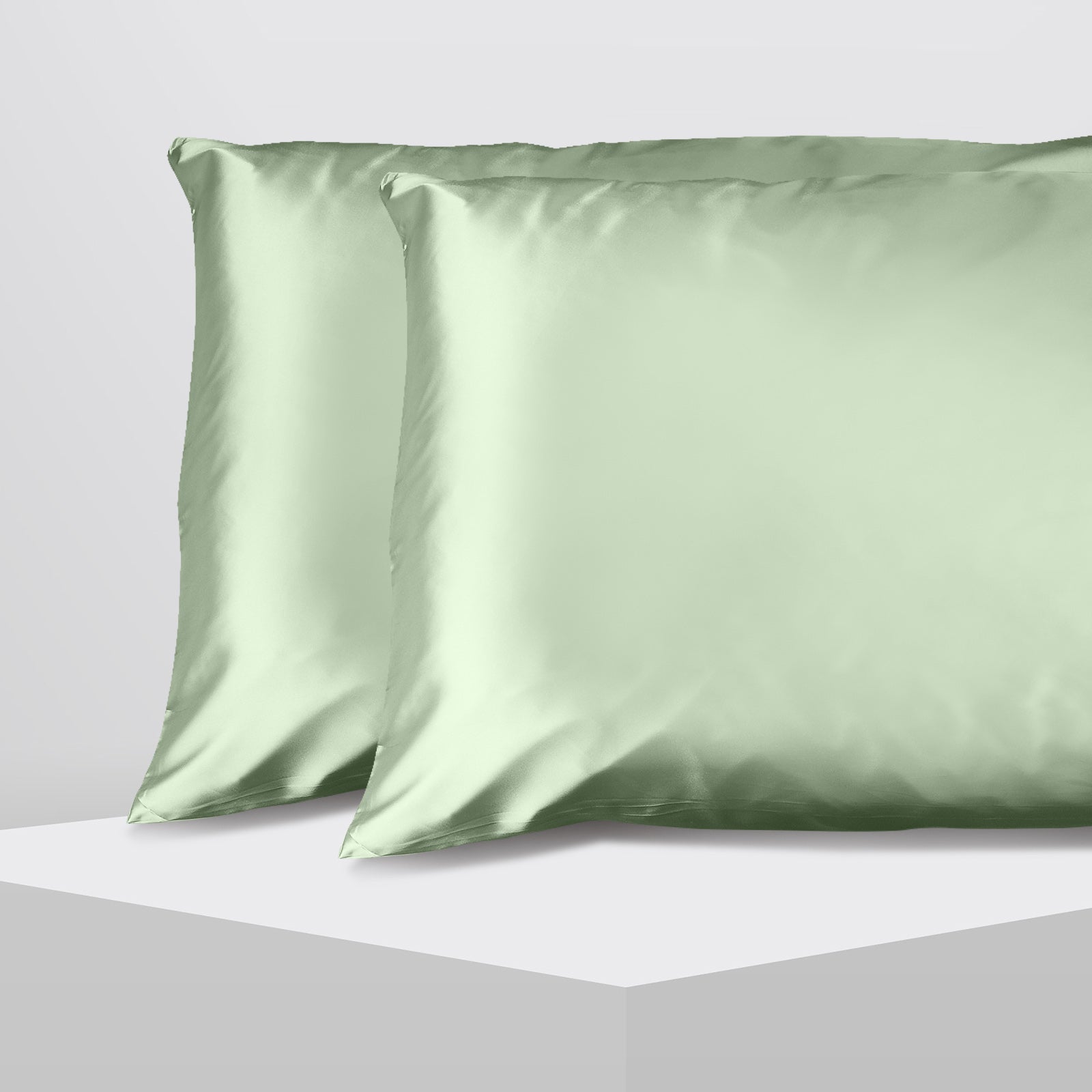 Pillowcases: Casa Decor Luxury Satin Pillowcase Twin Pack Size With Gift Box Luxury - Sage Green