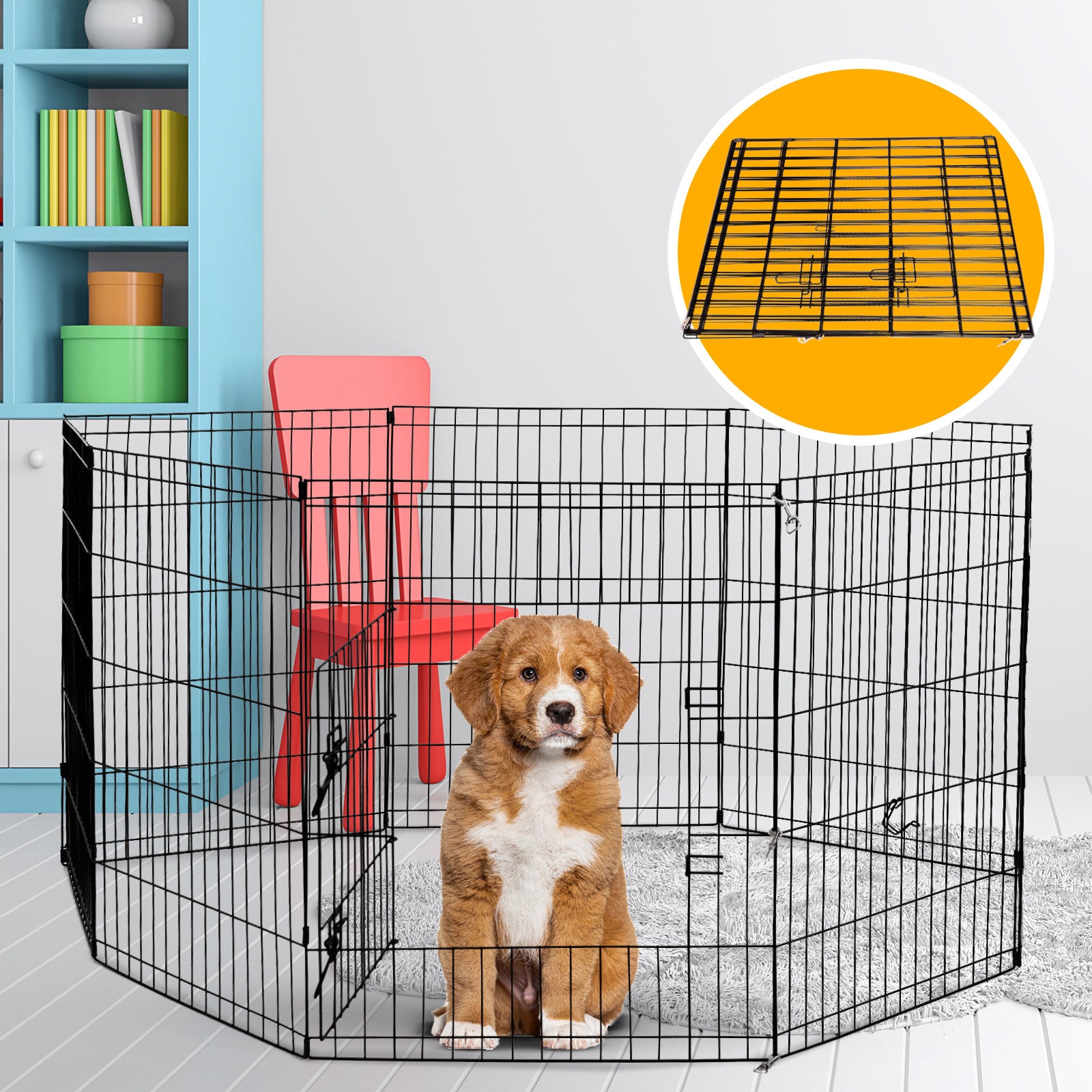 Dog Playpens & Gates: 4Paws 8 Panel Playpen Puppy Exercise Fence Cage Enclosure Pets Black All Sizes - 36" - Black