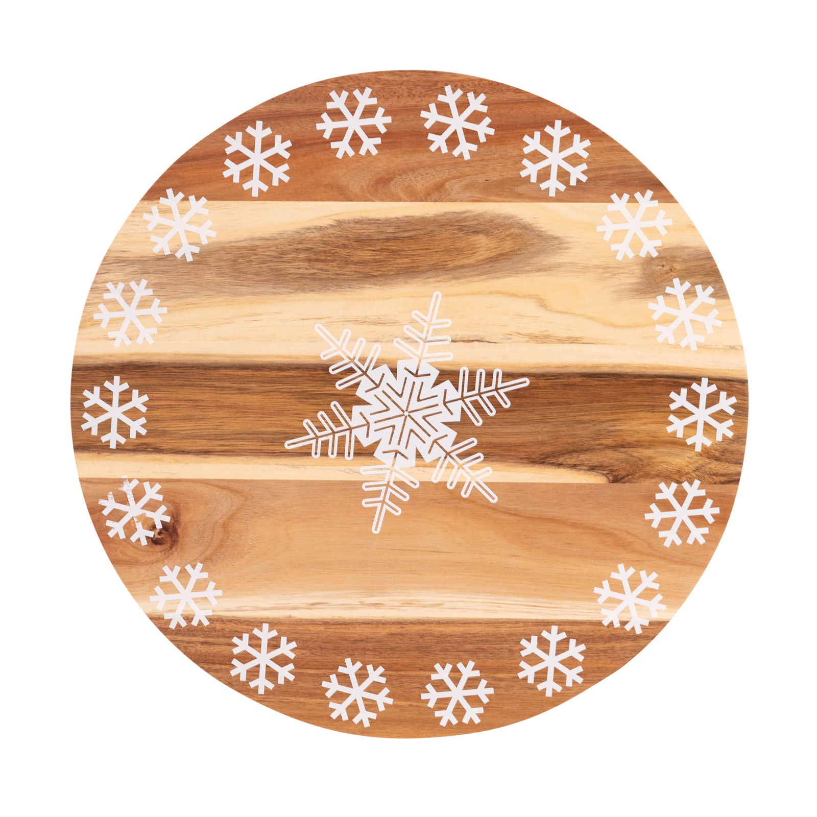 Christmas Decorations: Bread and Butter 18 Inch Print Wooden Lazy Susan Tray - White Snowflake