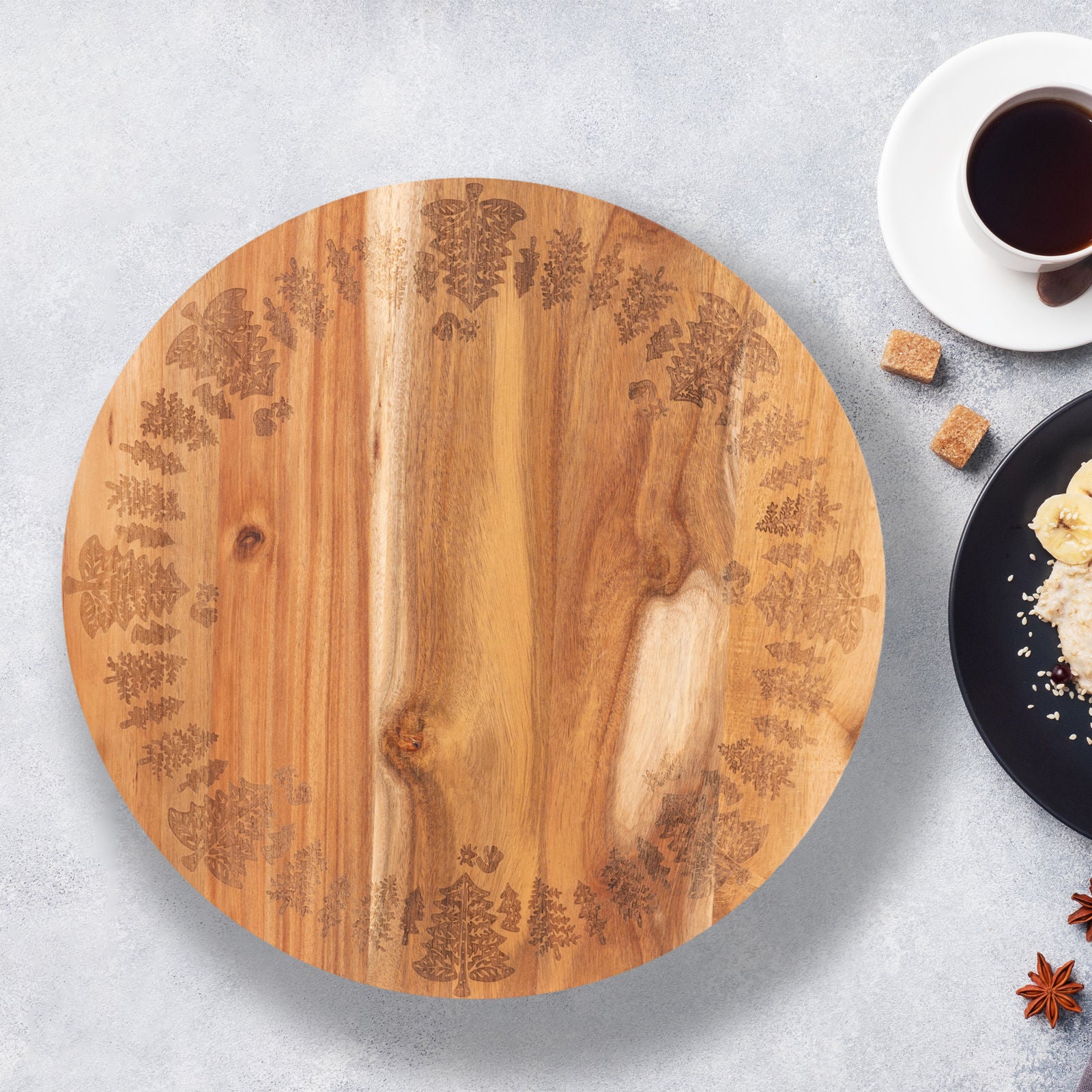 Christmas Decorations: Bread and Butter 18 Inch Wooden Lazy Susan Tray - Trees