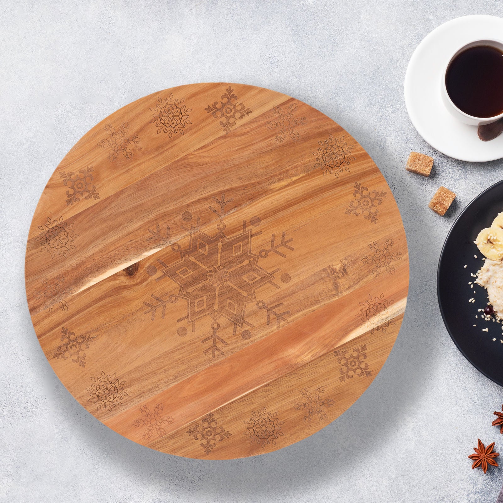 Christmas Decorations: Bread and Butter 18 Inch Wooden Lazy Susan Tray - Wood Snowflake