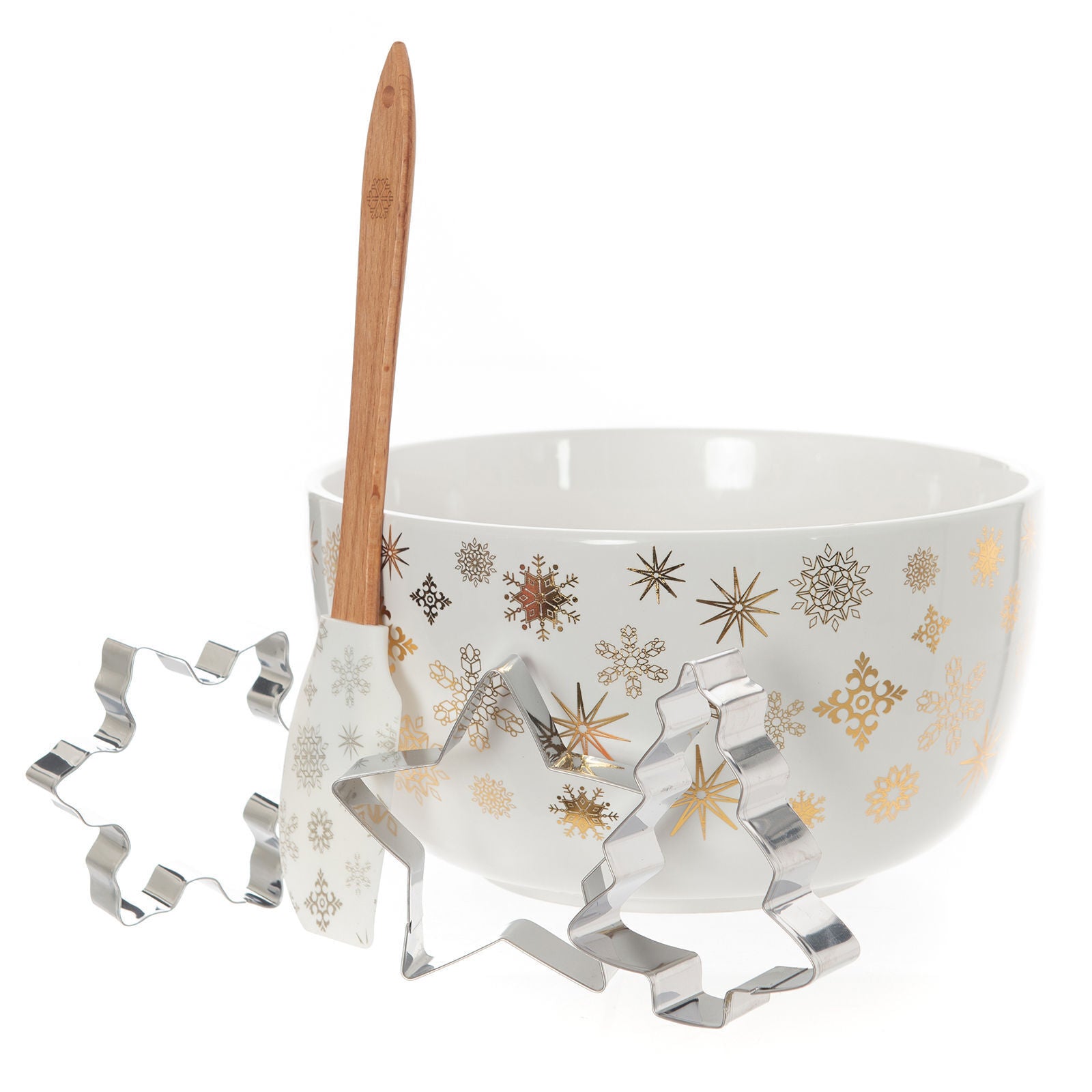 Christmas Decorations: Bread and Butter Electroplate Snowflake Mini Mix Bowl Set - Gold