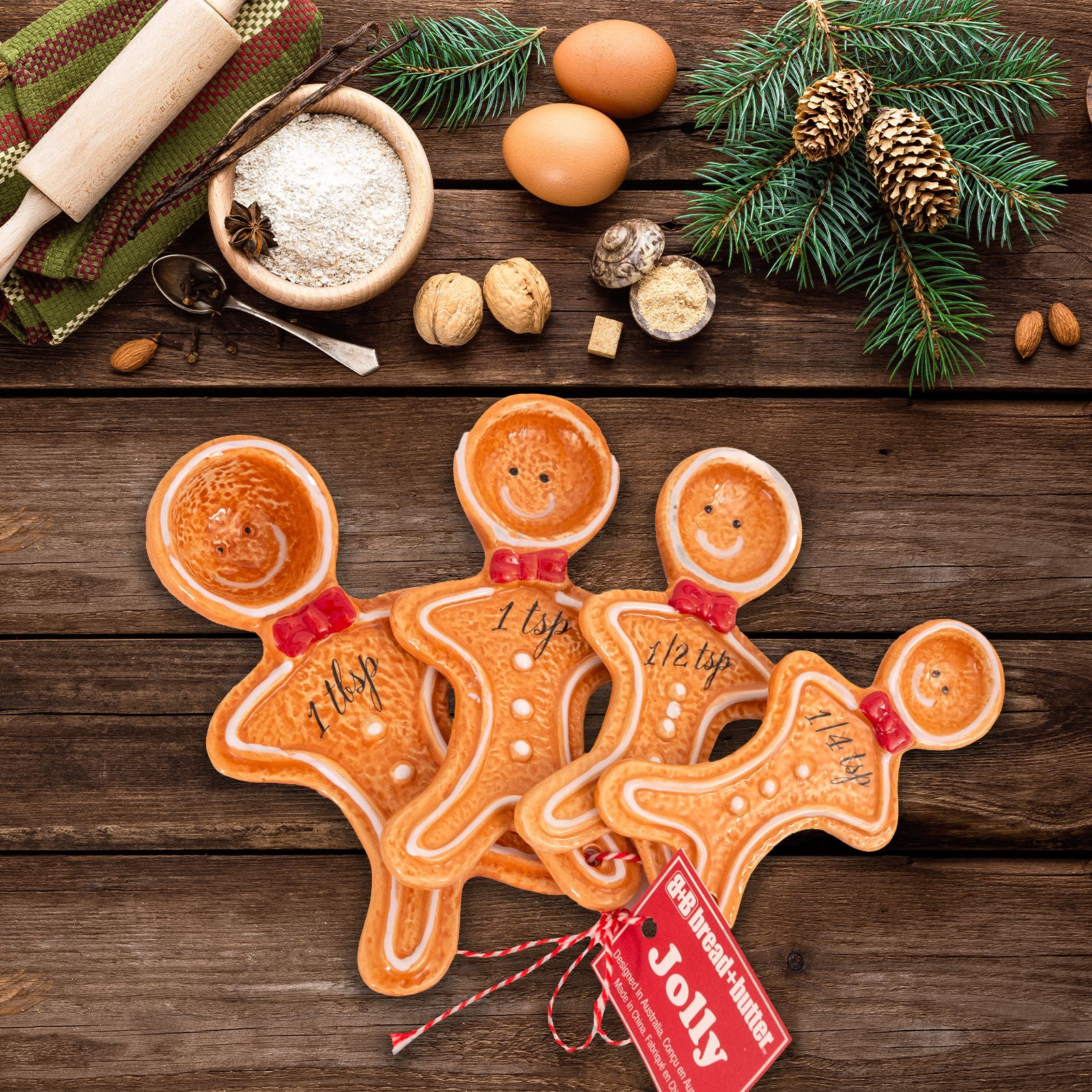 Christmas Decorations: Bread and Butter Figurine Gingerbread Man Spoons 4 Pack