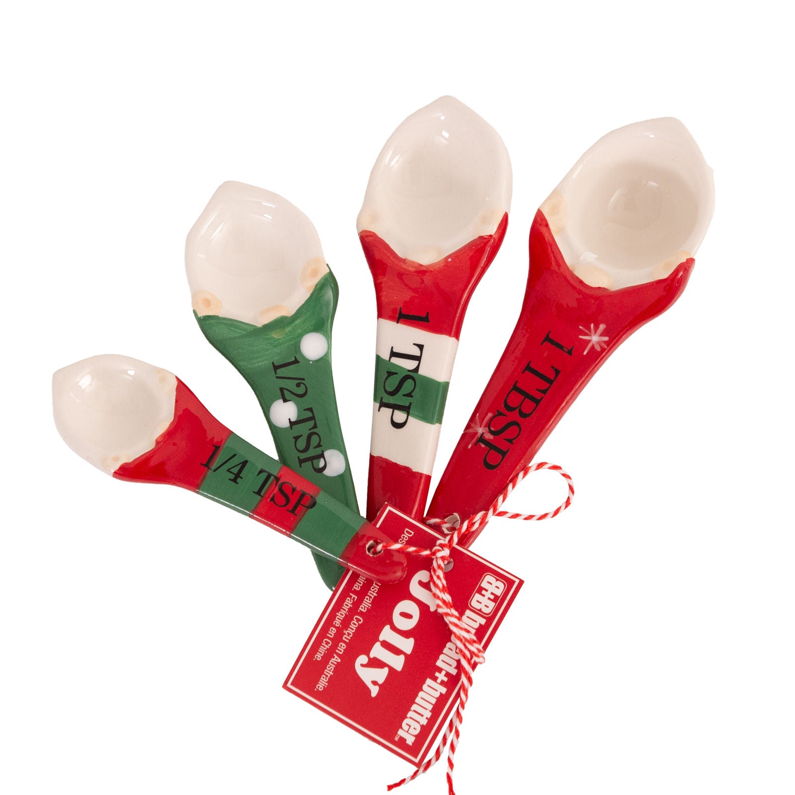 Christmas Decorations: Bread and Butter Gnome Measuring Spoons - 4 Pack - Green/ Red/ White