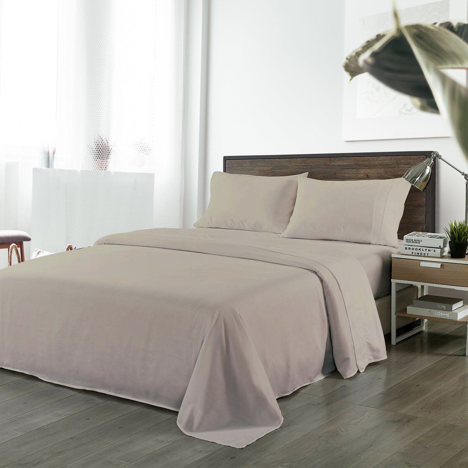 Bed Sheets: Royal Comfort Bamboo Blended Sheet & Pillowcases Set 1000TC Ultra Soft Bedding - Double - Warm Grey