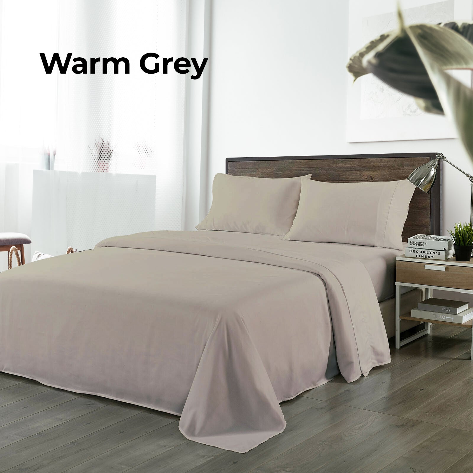 Bed Sheets: Royal Comfort Bamboo Blended Sheet & Pillowcases Set 1000TC Ultra Soft Bedding - Double - Warm Grey