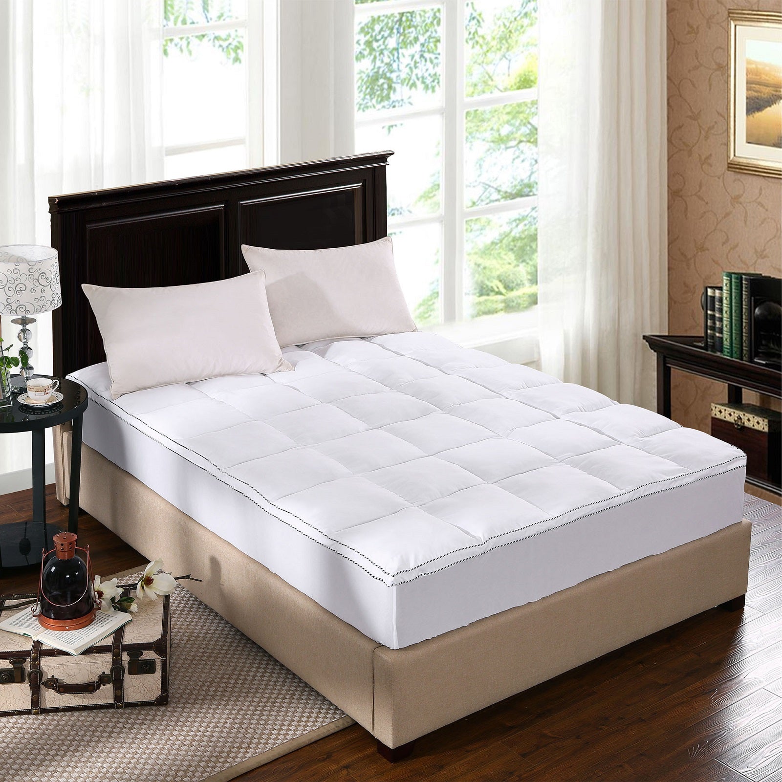 Duvet Covers: Royal Comfort 1000GSM Luxury Bamboo Fabric Gusset Mattress Pad Topper Cover - King - White