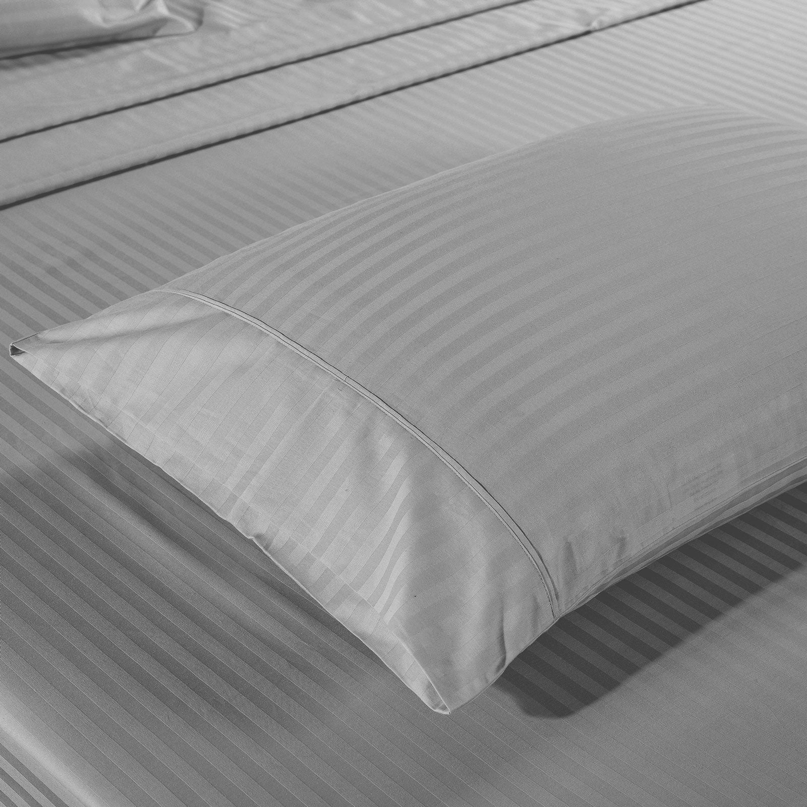 Bed Sheets: Kensington 1200 Thread Count 100% Egyptian Cotton Sheet Set Stripe Hotel Grade - Double - Silver