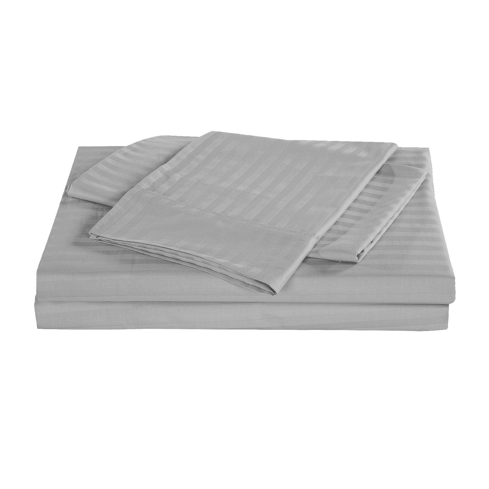 Bed Sheets: Kensington 1200 Thread Count 100% Egyptian Cotton Sheet Set Stripe Hotel Grade - Queen - Silver