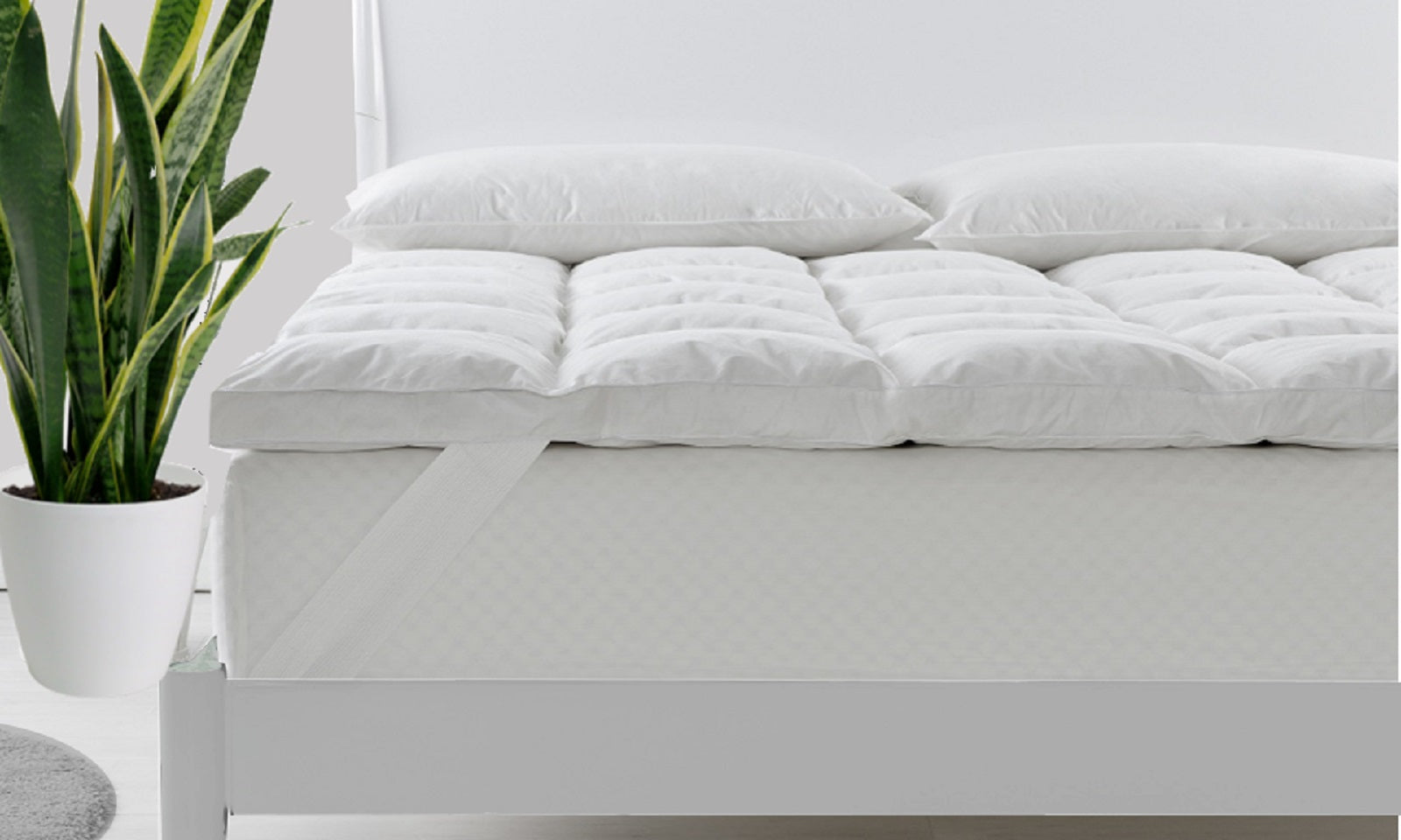 Pillows: Royal Comfort Duck Feather and Down Mattress Topper 1800GSM Pillowtop Underlay - King Single - White