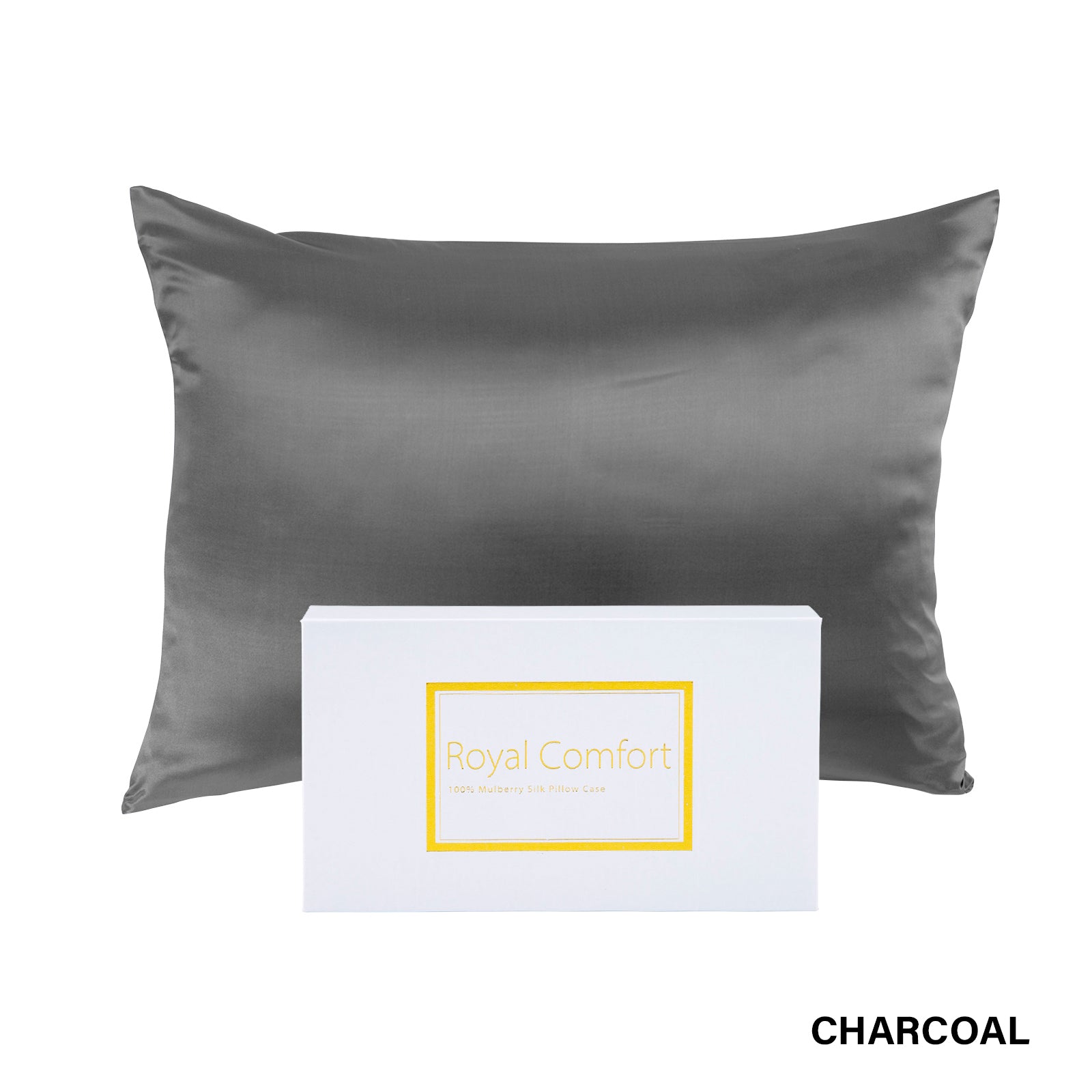 Pillowcases: Royal Comfort Pure Silk Pillow Case 100% Mulberry Silk Hypoallergenic Pillowcase - Charcoal