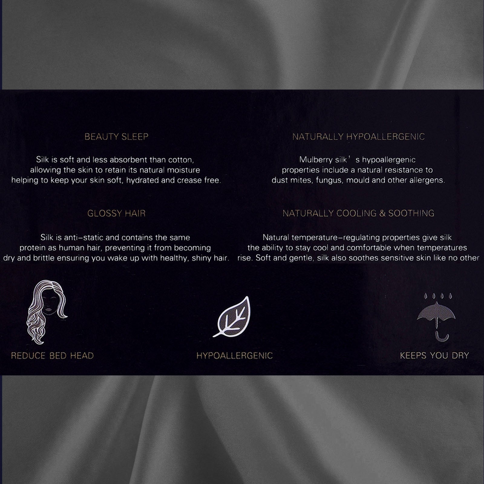 Pillowcases: Royal Comfort Pure Silk Pillow Case 100% Mulberry Silk Hypoallergenic Pillowcase - Charcoal