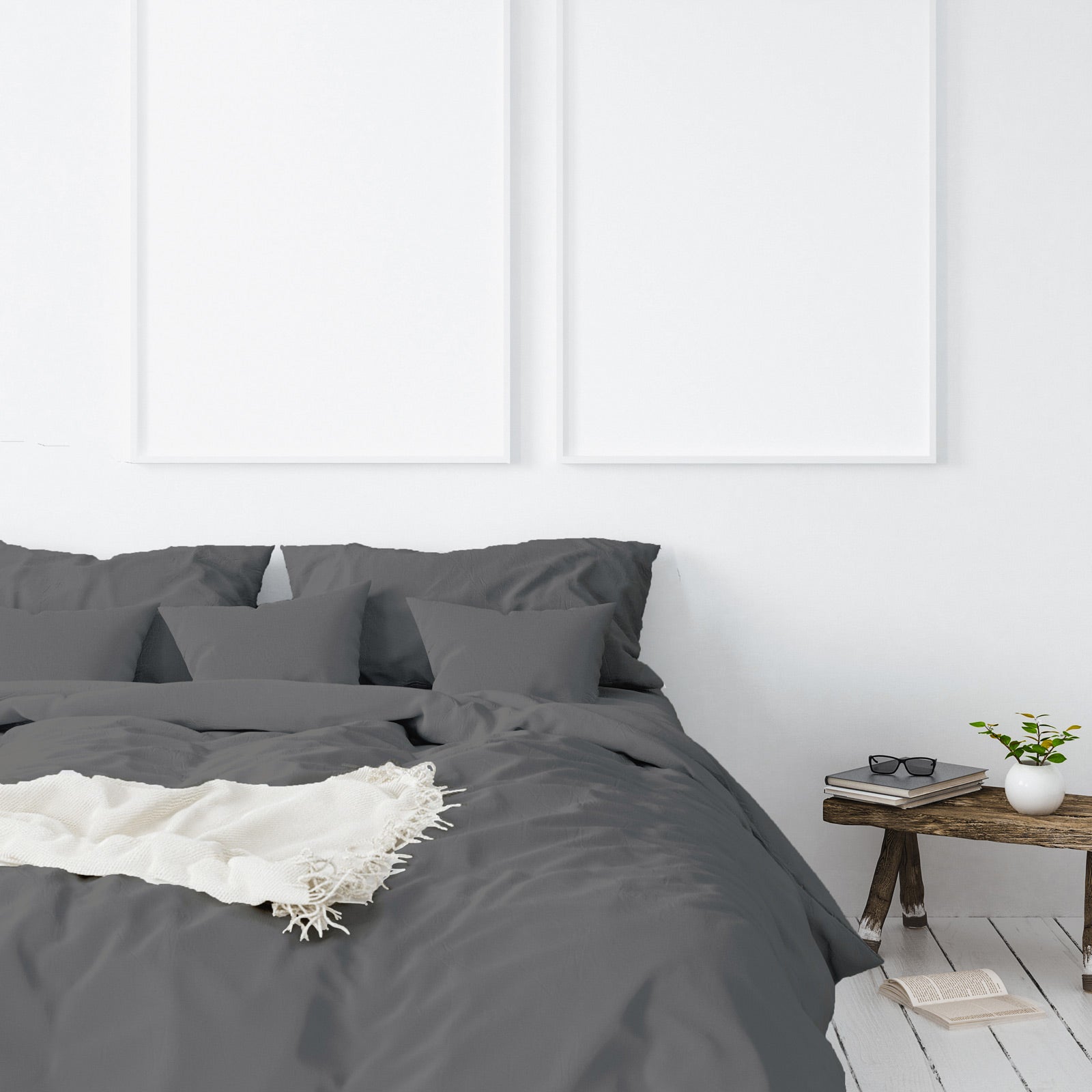 Duvet Covers: Balmain 1000 Thread Count Hotel Grade Bamboo Cotton Quilt Cover Pillowcases Set - Queen - Pewter